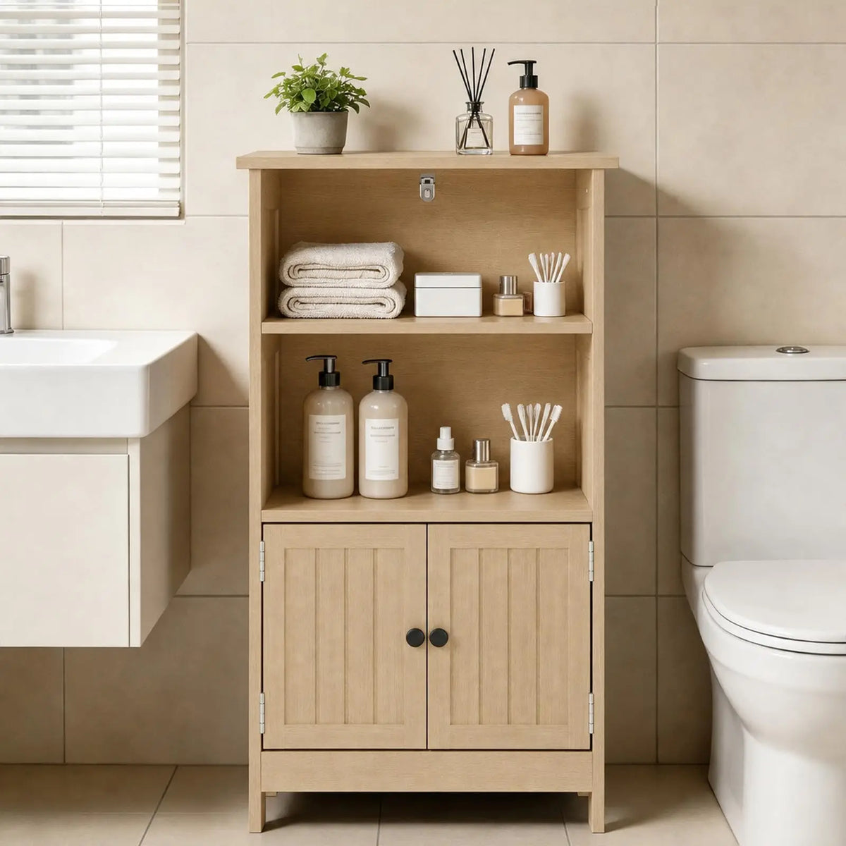 HiMISS Farmhouse Bathroom Storage Cabinet With Adjustable Shelves for Home Organization