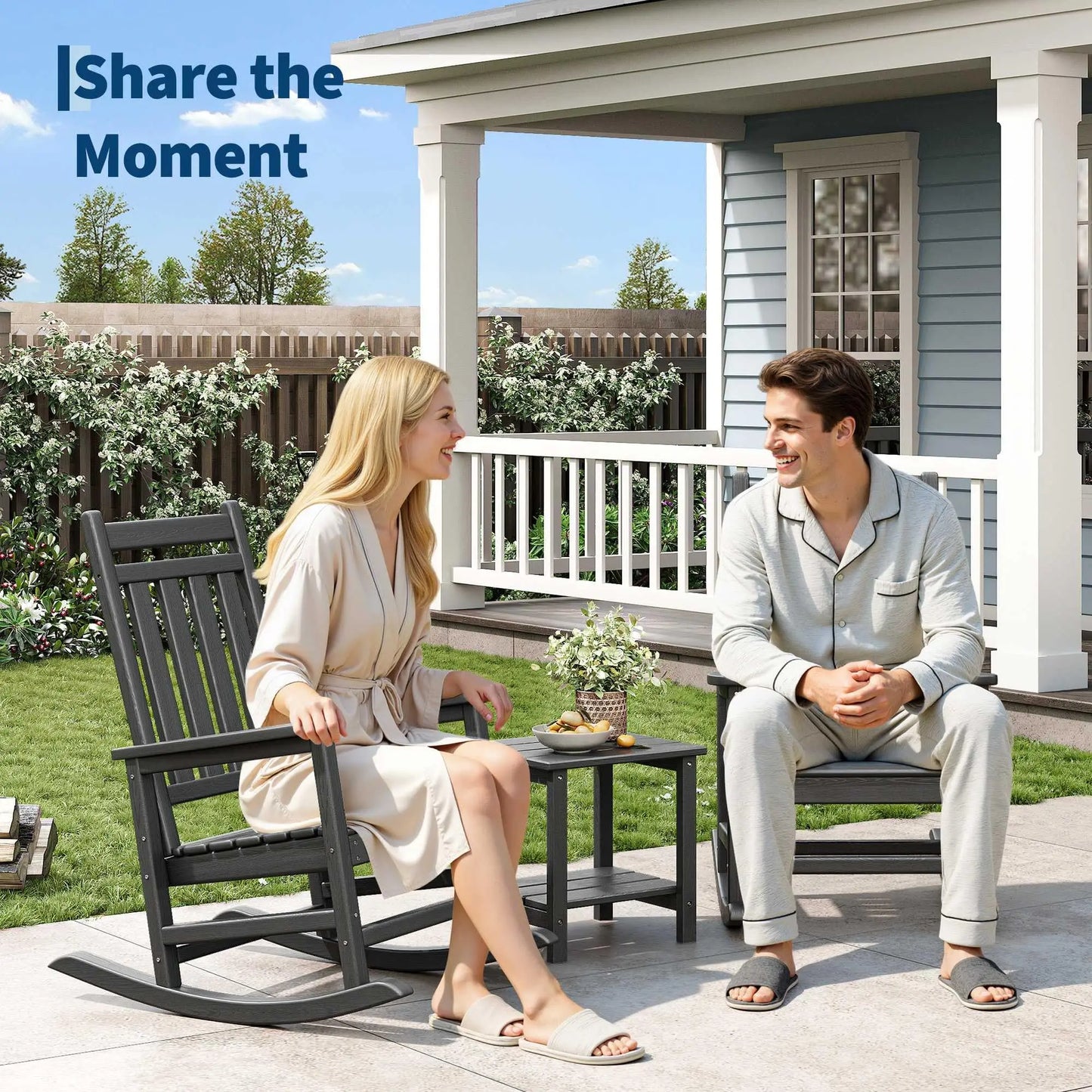 HDPE Rocking Chair Set Of 2 With Side Table Outdoor
