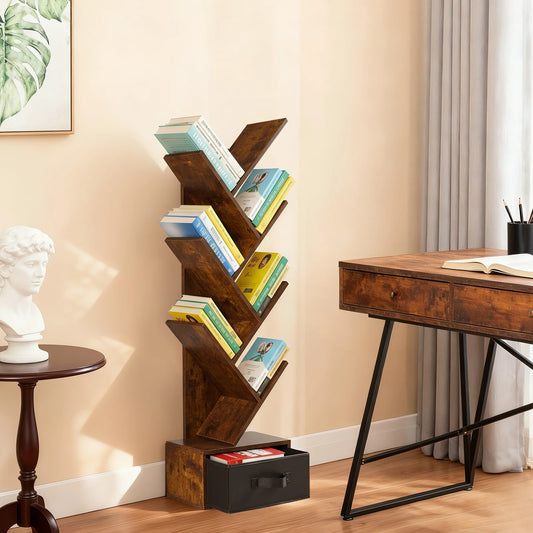 JHK 7-Tier Geometric Wooden Book Rack Bookcase For Small Spaces