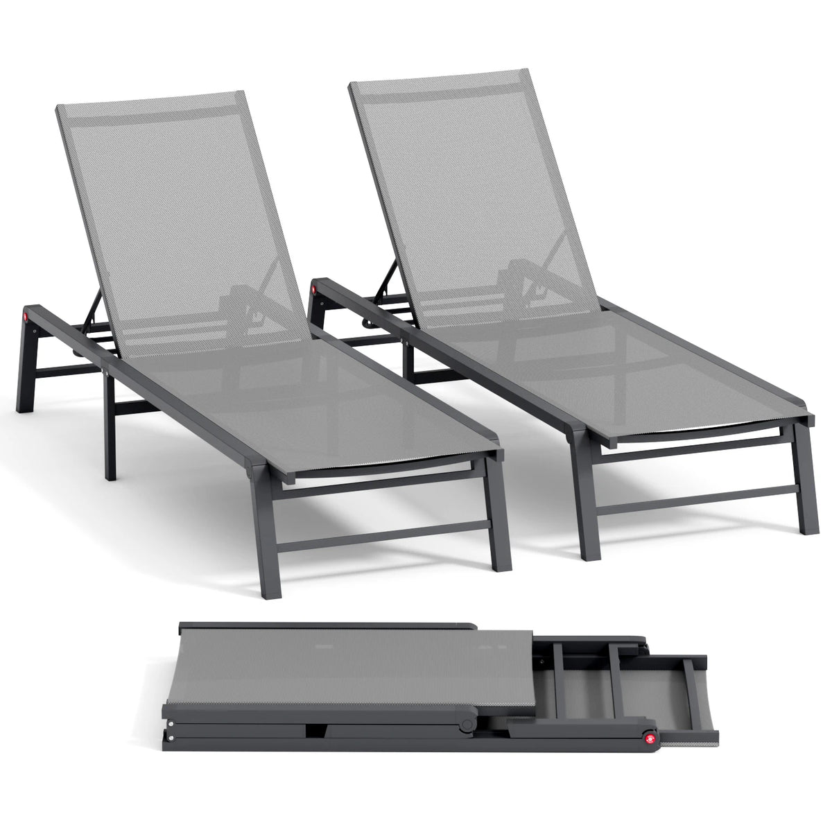 FHVIT Foldable Aluminum Sun Lounger with Adjustable Backrest