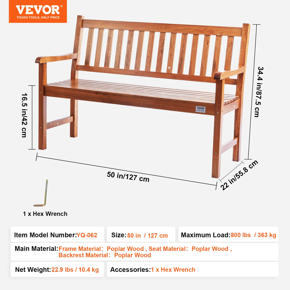 SucceBuy Wooden Metal Outdoor Garden Bench for Patio and Park