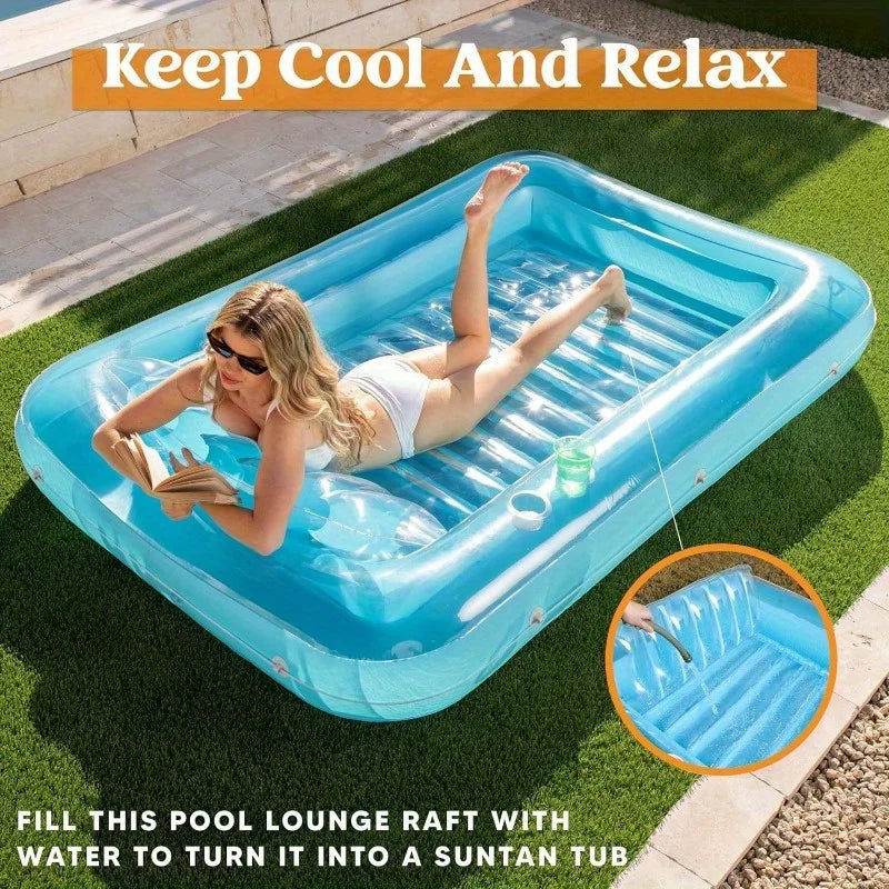 Joyfy Inflatable Pool Lounger Float With Pillow Sunbathing Bed