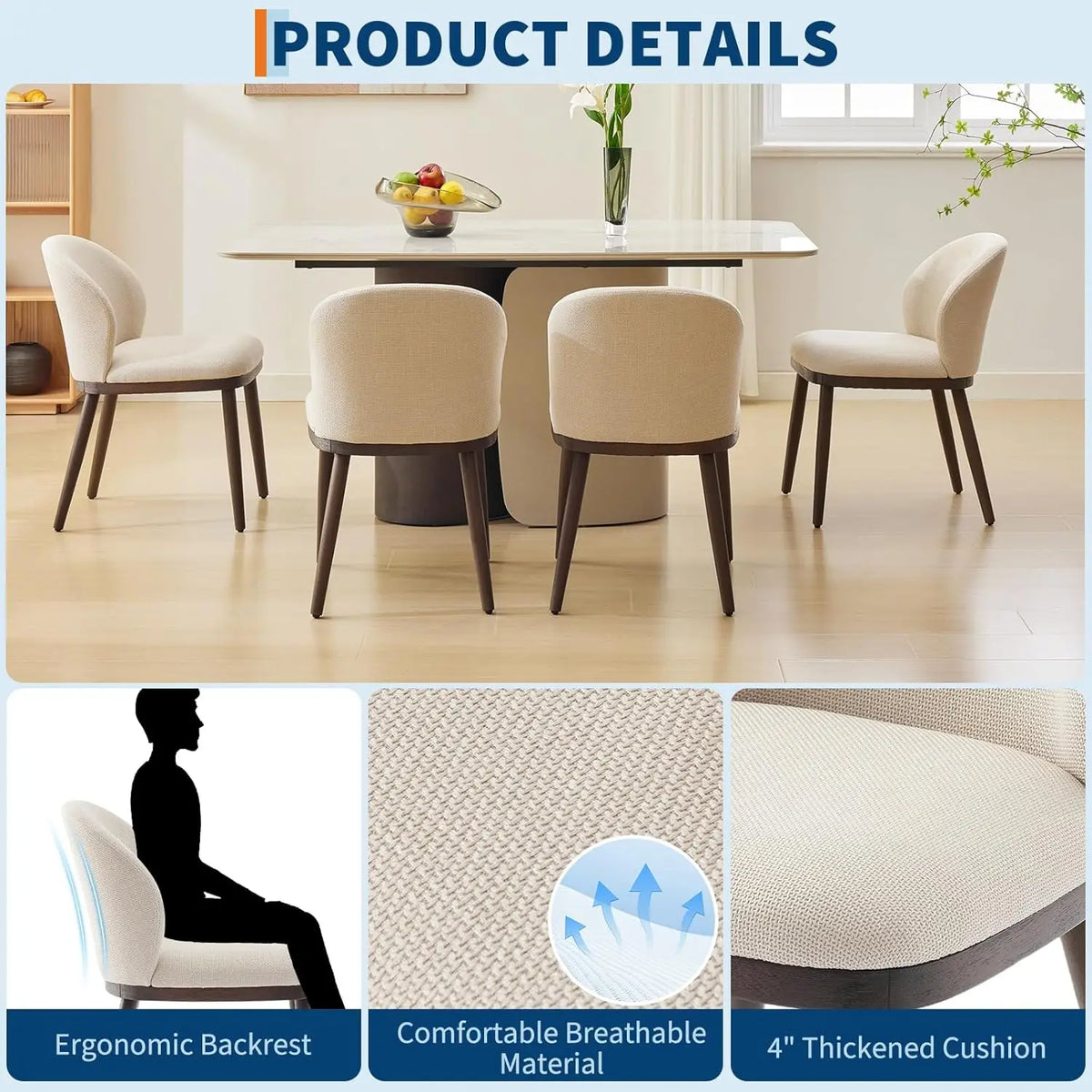 HiMISS Modern Upholstered Dining Chairs With Ergonomic Wood Legs