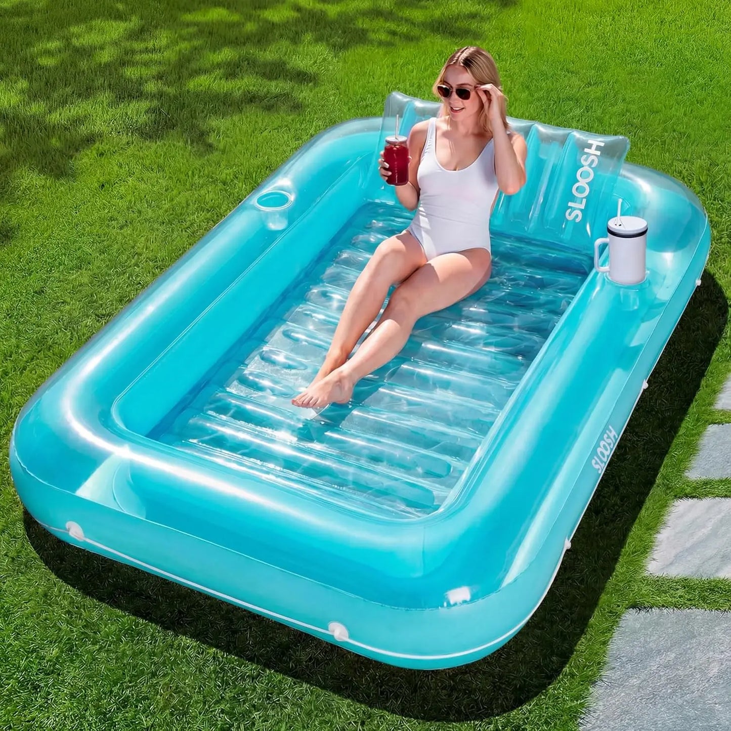Joyfy Inflatable Pool Lounger Float With Pillow Sunbathing Bed