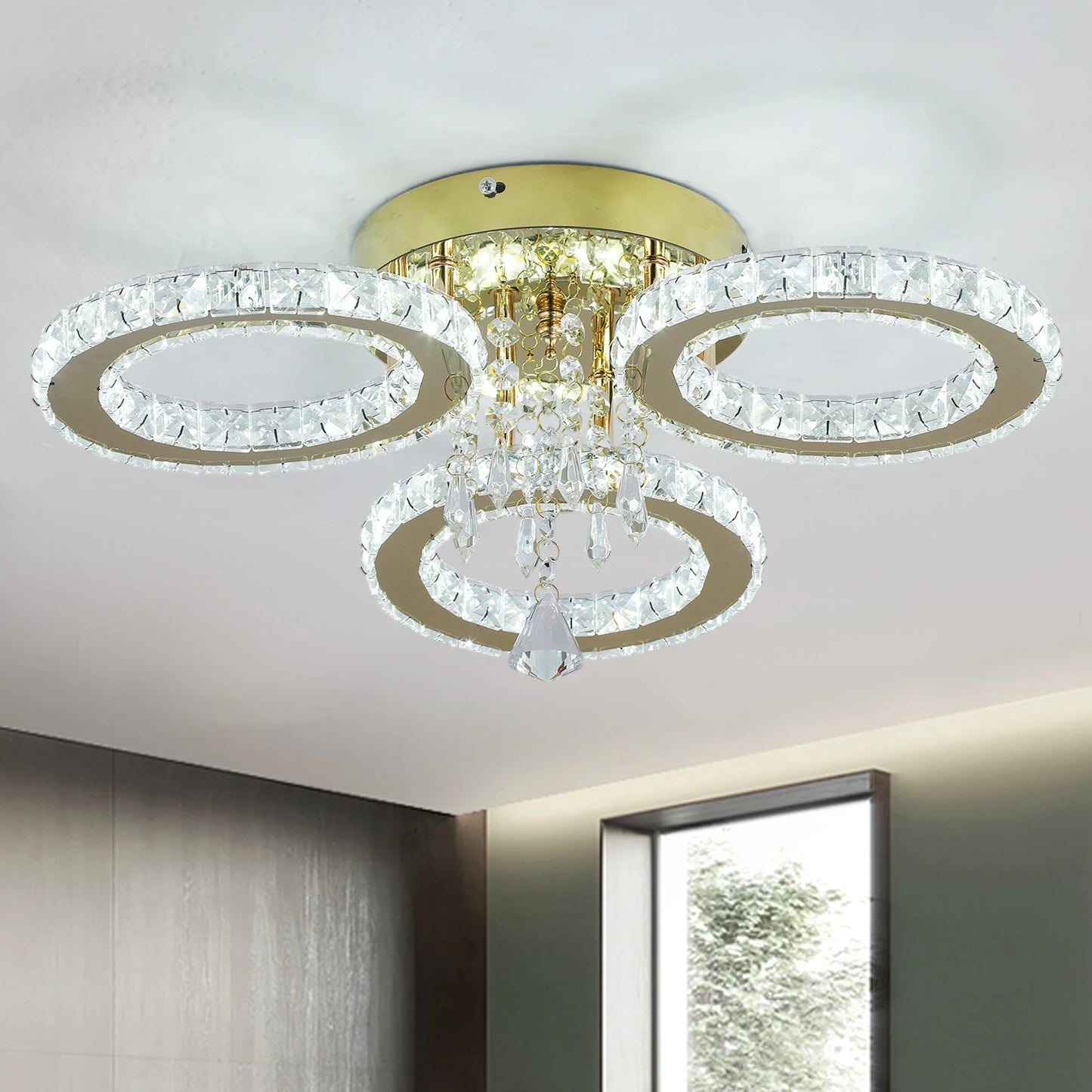 VETRULUS Crystal LED Ceiling Light Chandelier for Living Room Dining