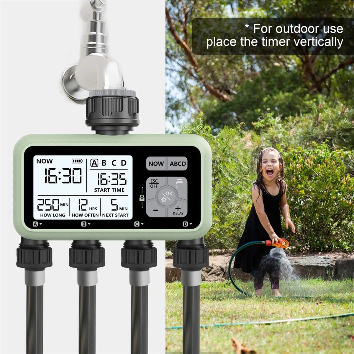 Four Zone Programmable Garden Sprinkler Watering Timer With Rain Delay