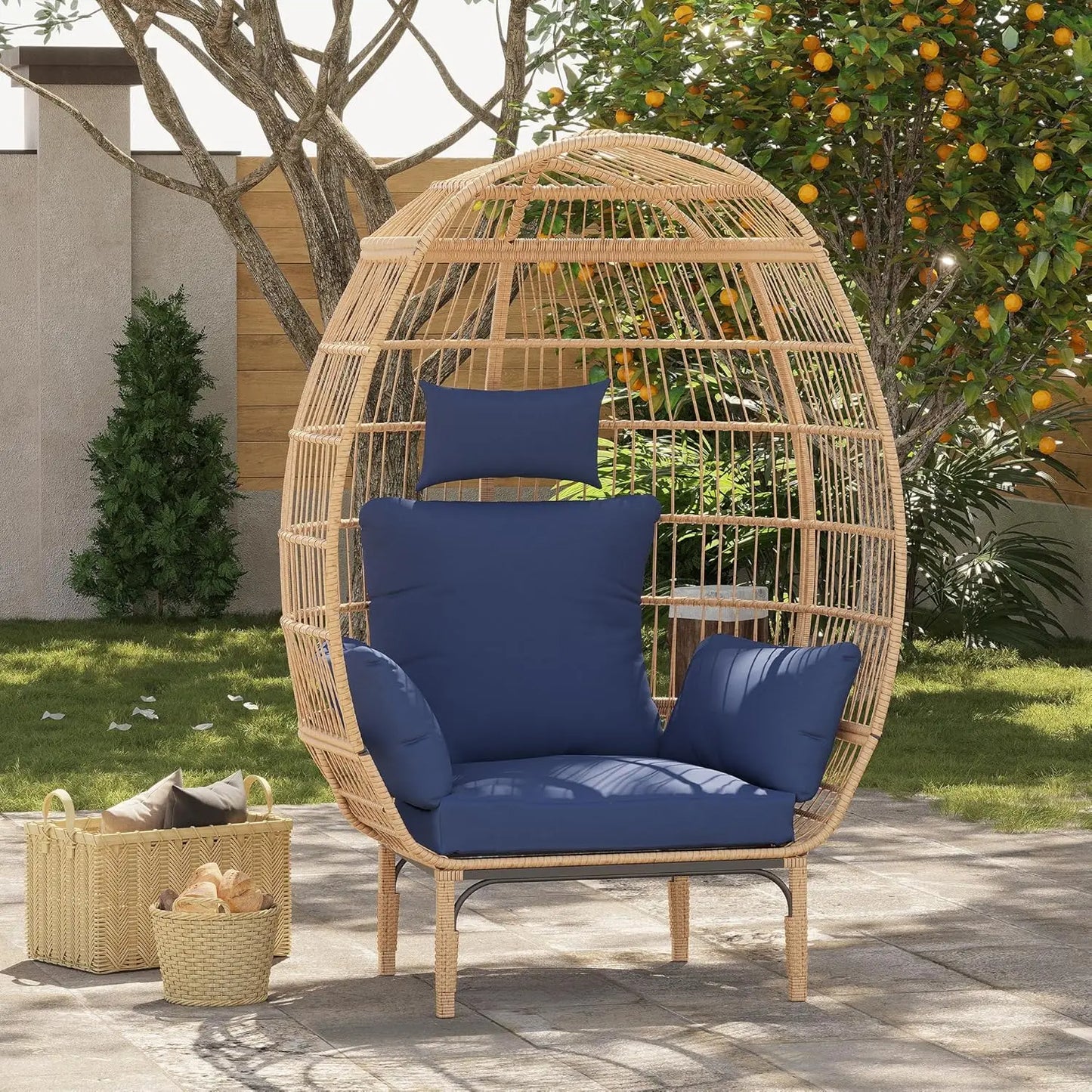 HiMISS Egg Chair Wicker Outdoor Lounger Patio Living Room