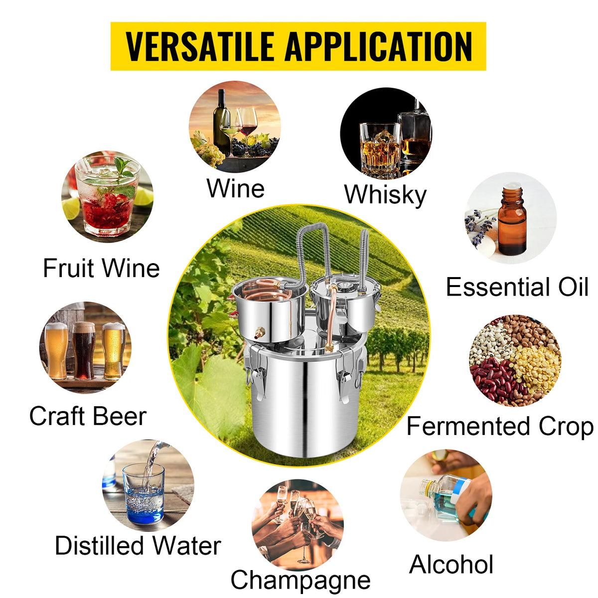 SucceBuy Stainless Steel Alcohol Distiller For Home Brewing