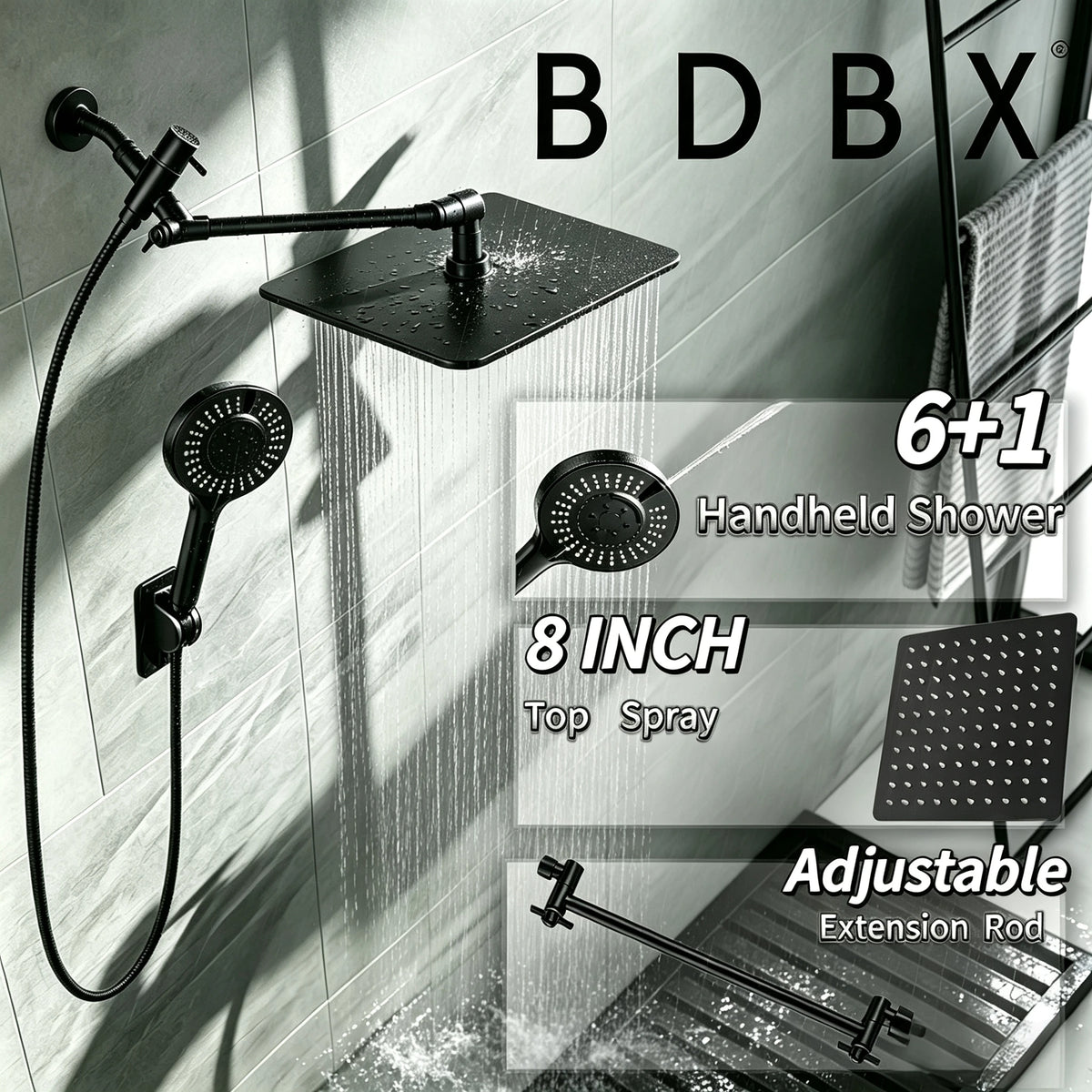 Stainless Steel Multifunctional Wall Mount Shower Set With Handheld