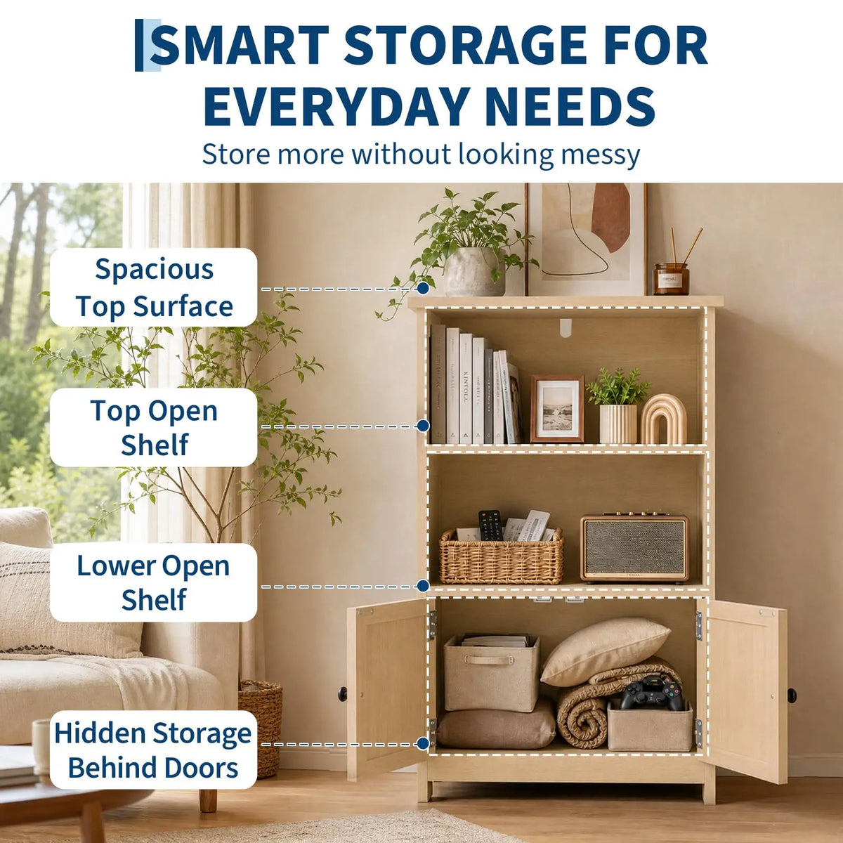 HiMISS Farmhouse Bathroom Storage Cabinet With Adjustable Shelves for Home Organization