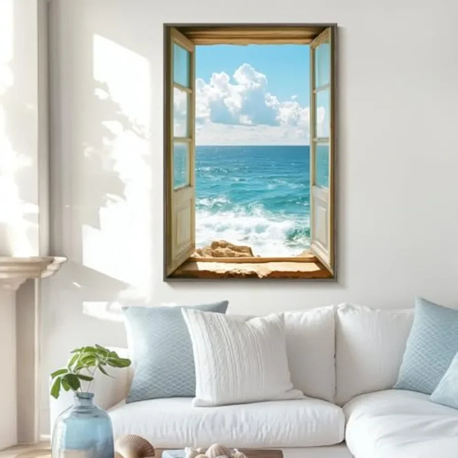 Beach Scene Wall Art Ocean Canvas Print Cotton Blend Vertical Seascape