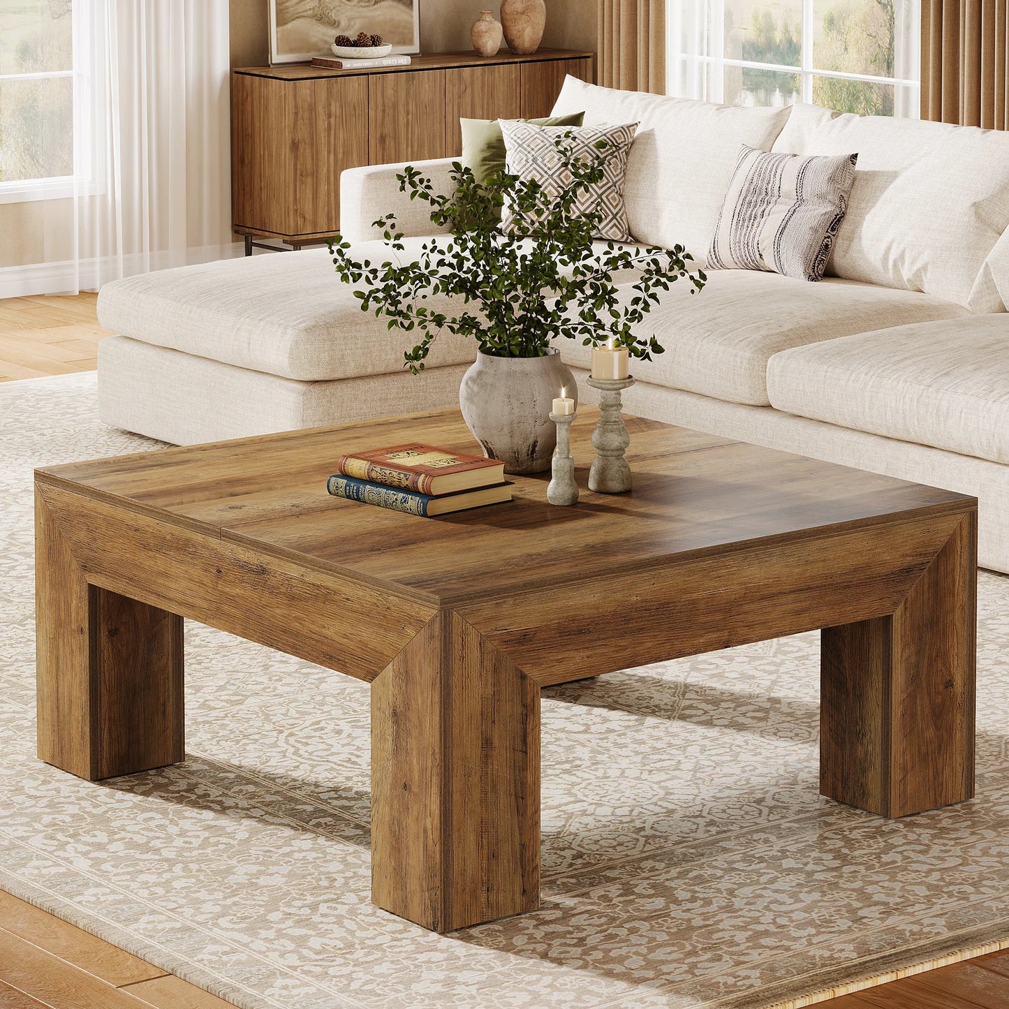 Tribesigns Square Coffee Table Farmhouse MDF Center Cocktail Table