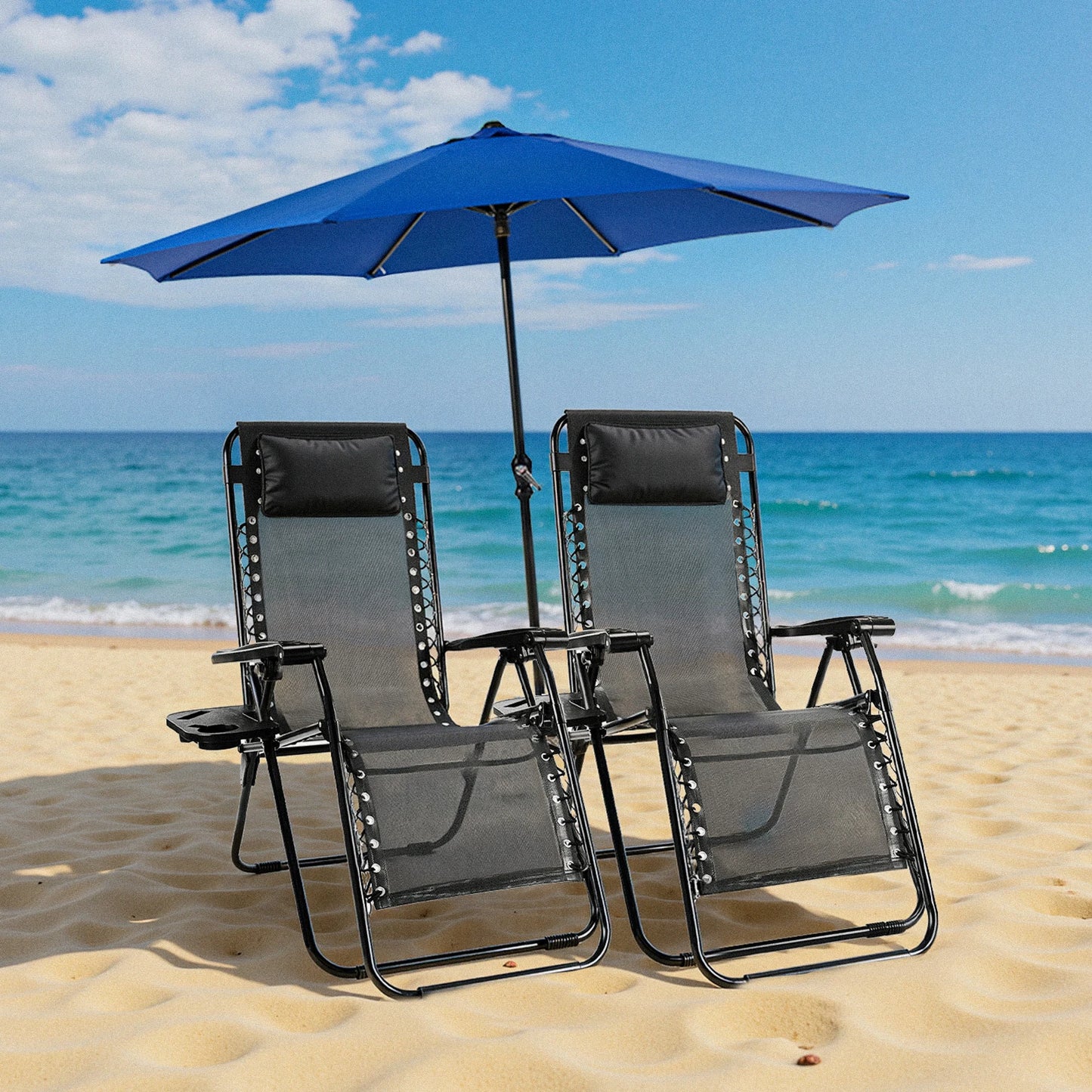 JHK Zero Gravity Portable Recliner Outdoor Lounge Chair With Cup Holder Trays