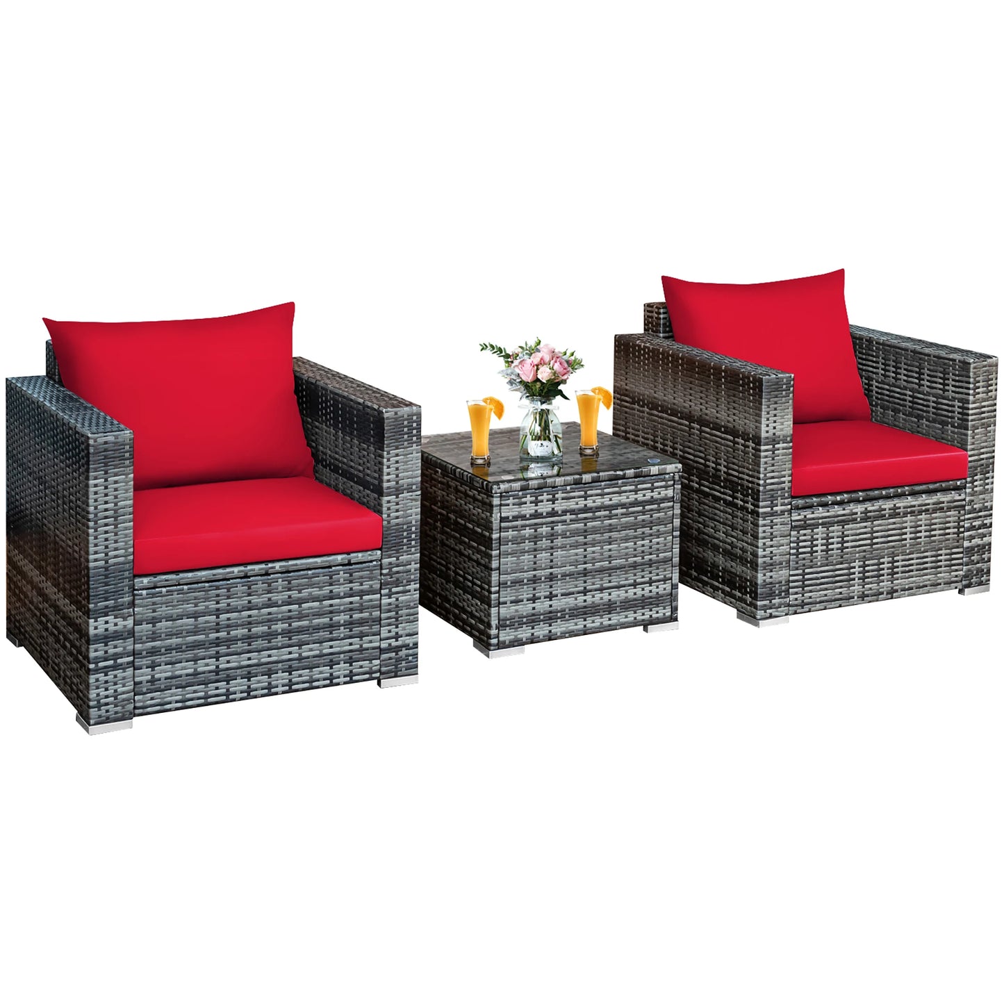 HOMASIS Patio Rattan Bistro Set Cushioned Furniture