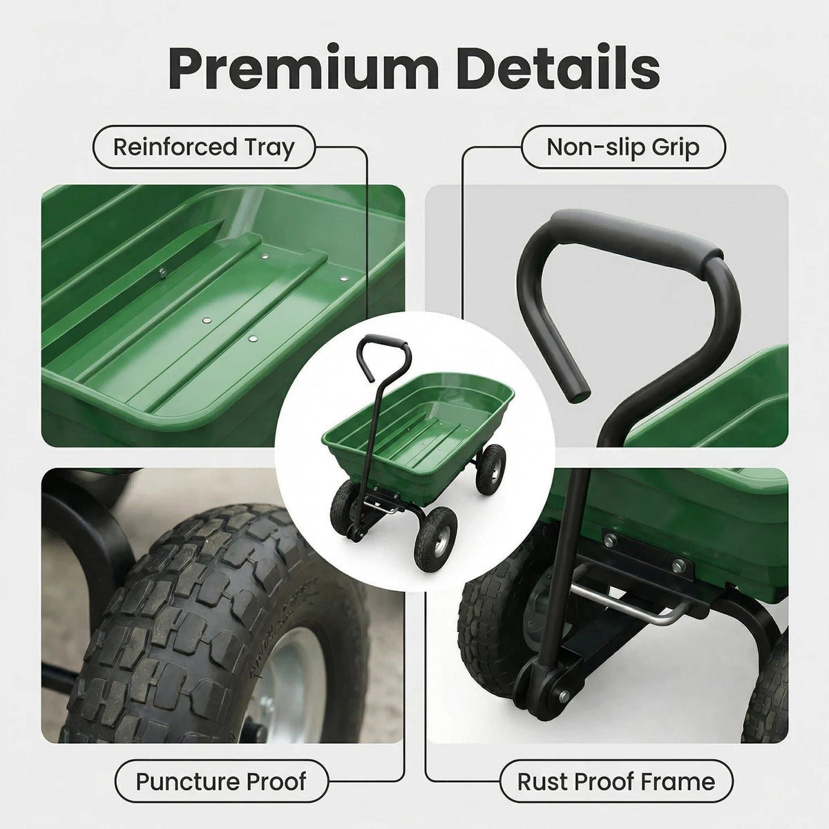 HiMISS Heavy Duty Four Wheel Garden Dump Utility Cart