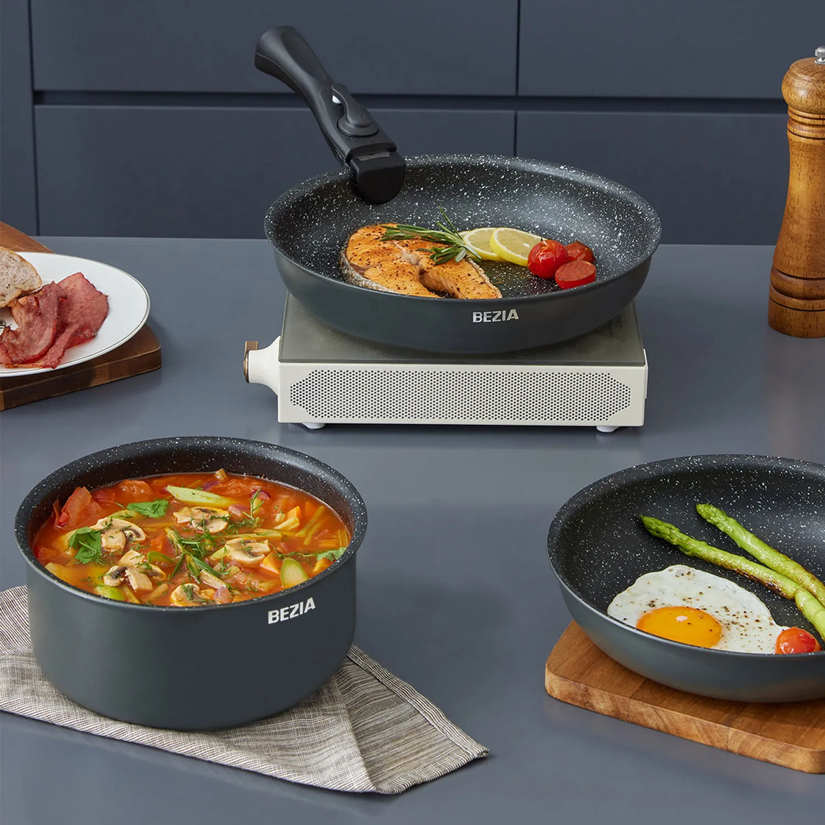 Nonstick Induction Cookware Set With Removable Handles And Lids