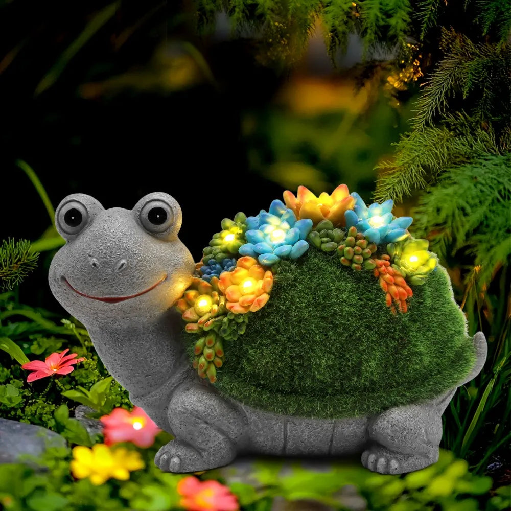 Hand Painted Solar Garden Turtle Elephant Dragon Statue