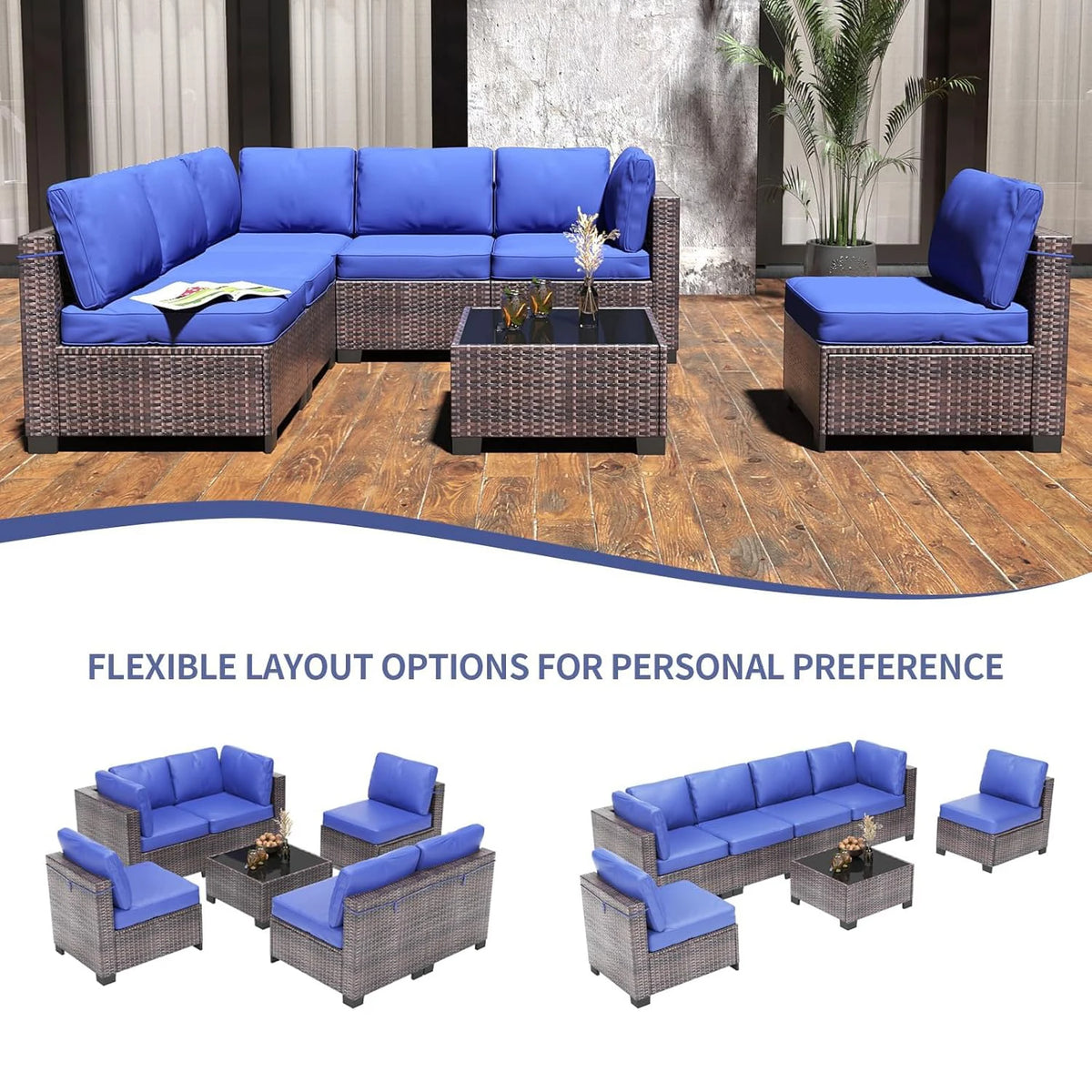 HiMISS Modular PE Rattan Outdoor Sectional Conversation Sofa Set