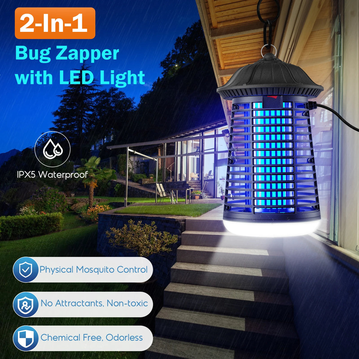 Dual UV LED Electric Bug Zapper For Indoor Outdoor Mosquito Control