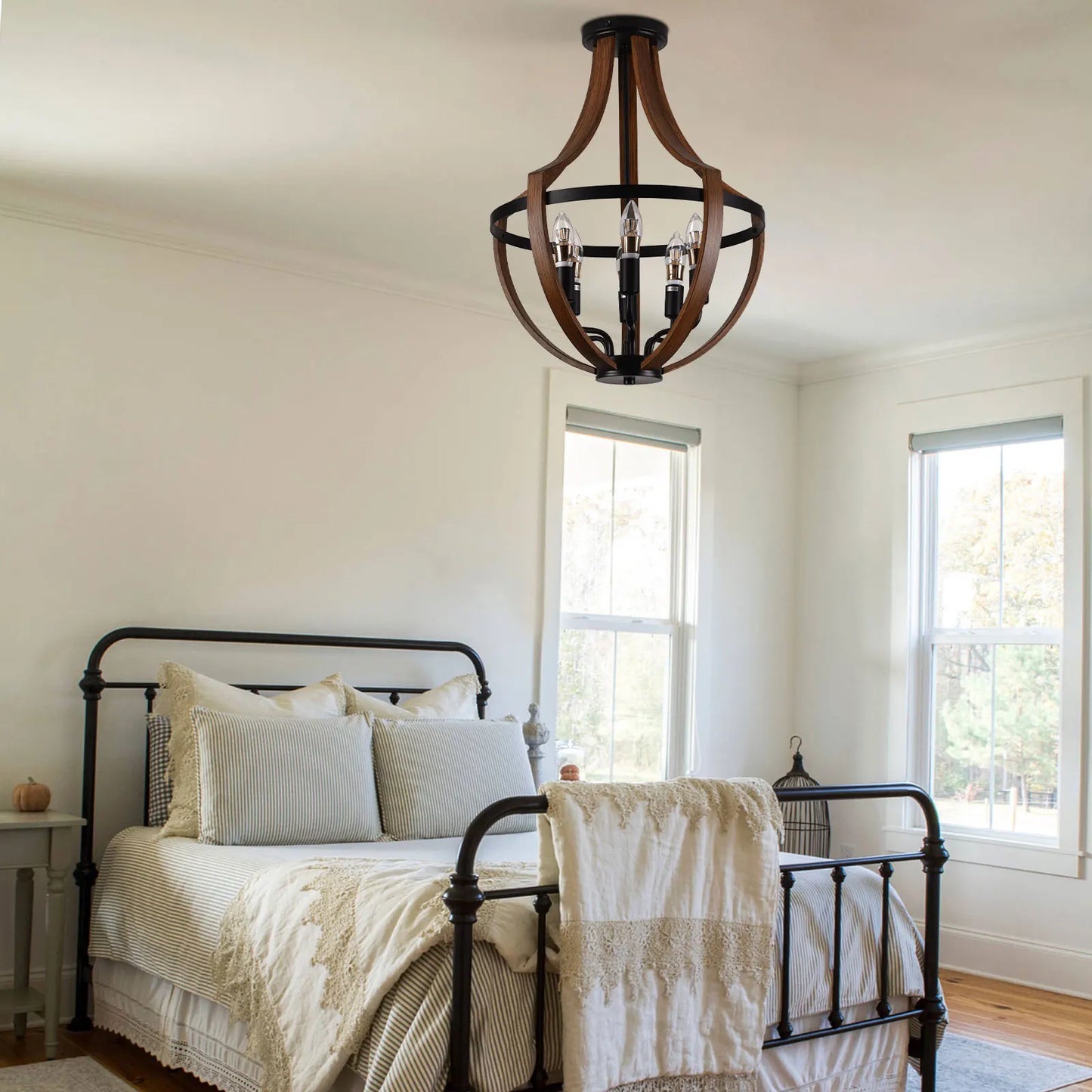 Natural Wood Modern Rustic Pendant Light Fixture