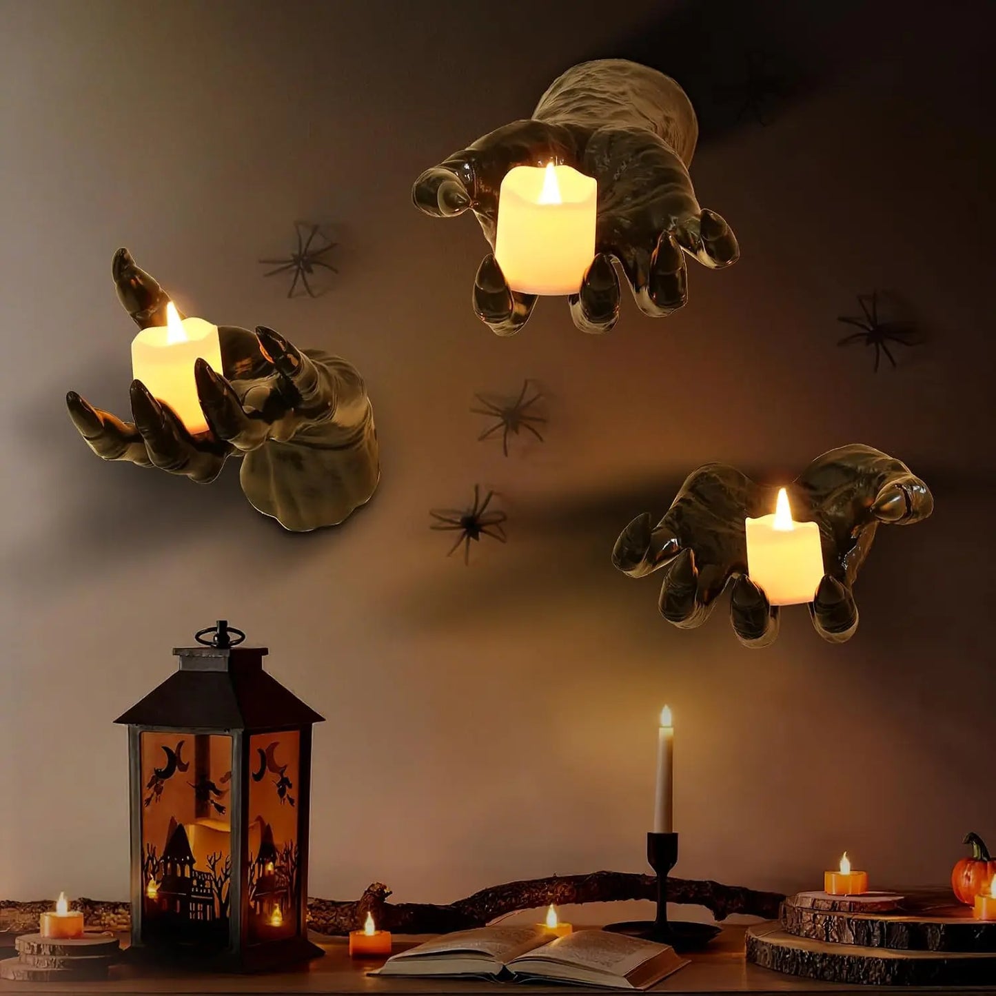 Wall Mounted Creepy Reaching Hands With Lighted Candles Halloween Decor
