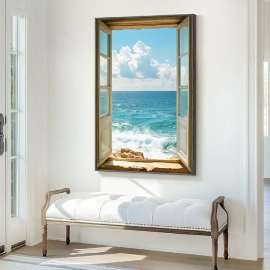Beach Scene Wall Art Ocean Canvas Print Cotton Blend Vertical Seascape