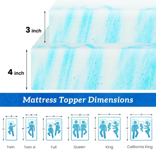 JHK Gel Memory Foam Mattress Topper With Cooling Layer