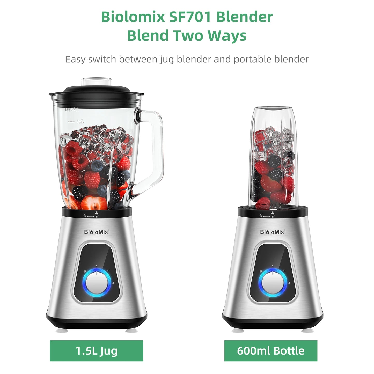Biolomix 1300W Smoothie Maker With Glass Jar For Frozen Drinks