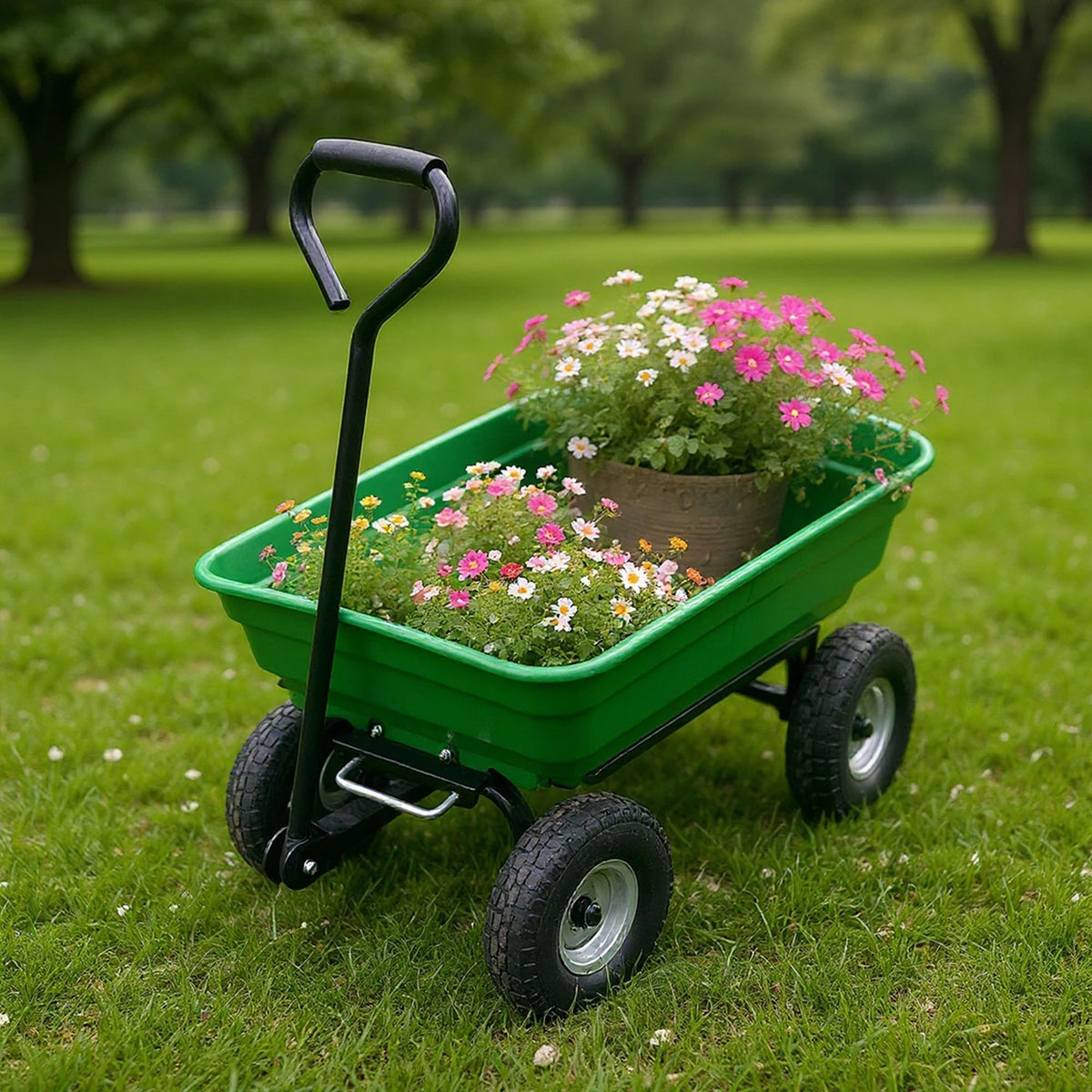 HiMISS Heavy Duty Four Wheel Garden Dump Utility Cart