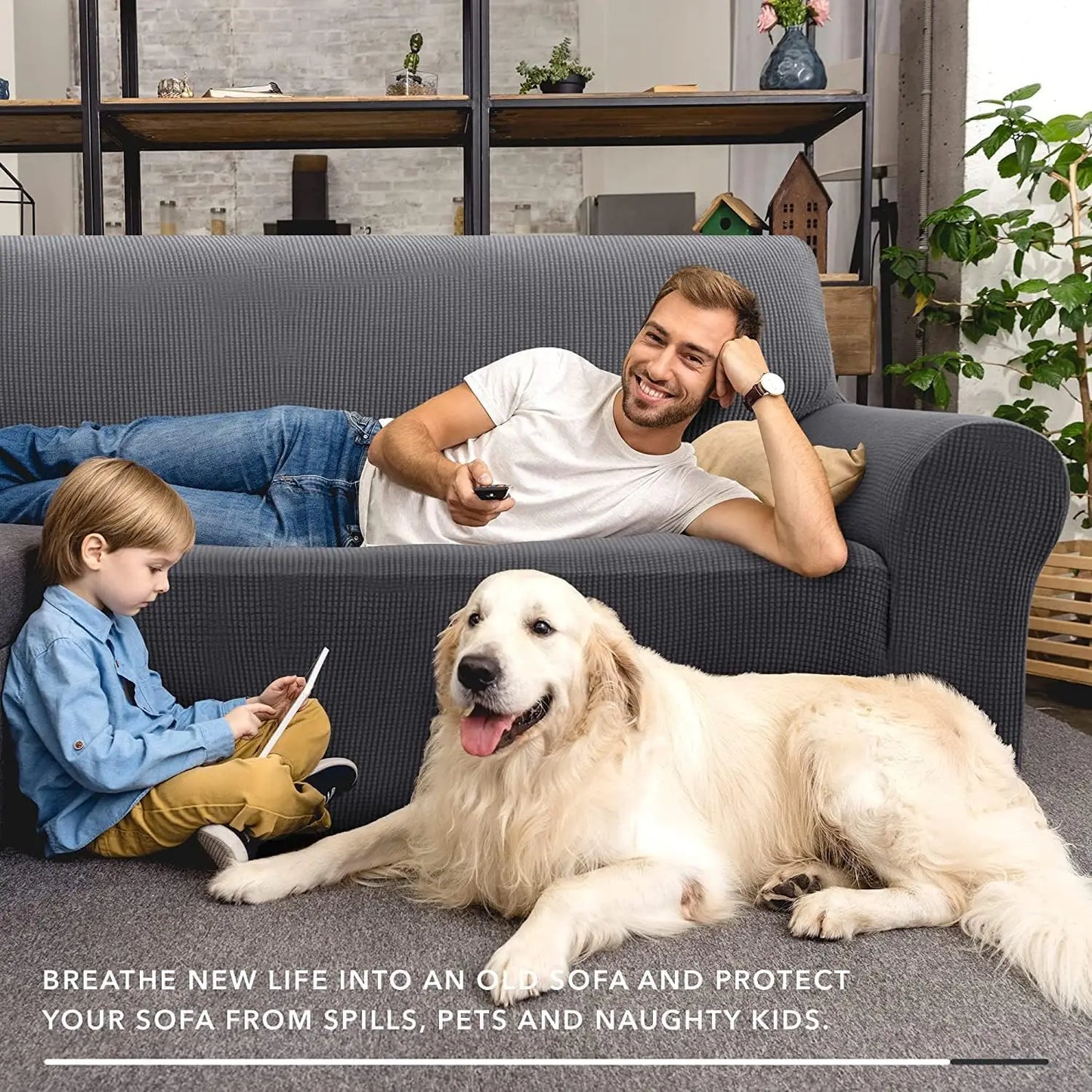 Jacquard Stretch Sofa Cover Pet Friendly Universal Slipcover
