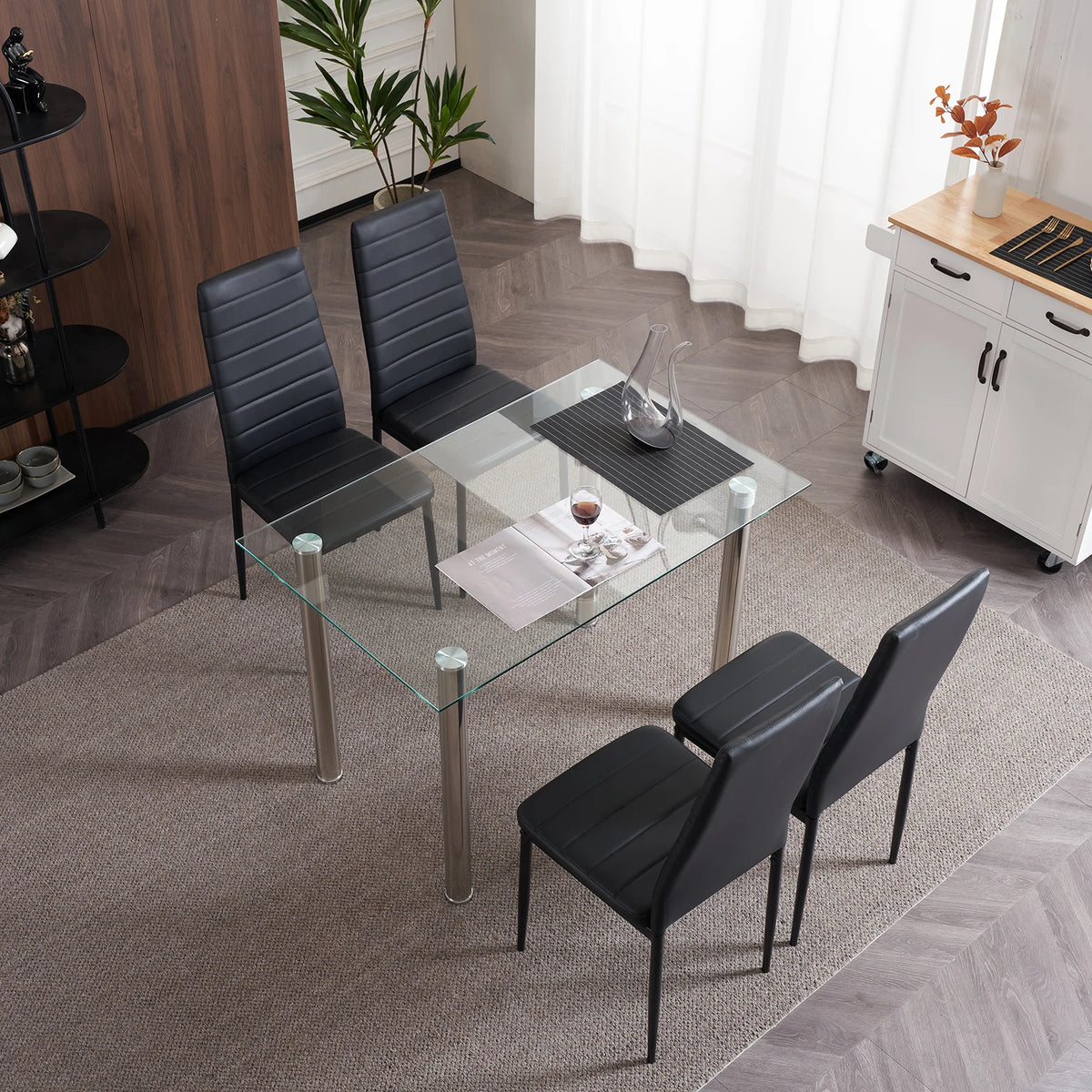 Modern Synthetic Leather High Backrest Dining Chairs Set of Four