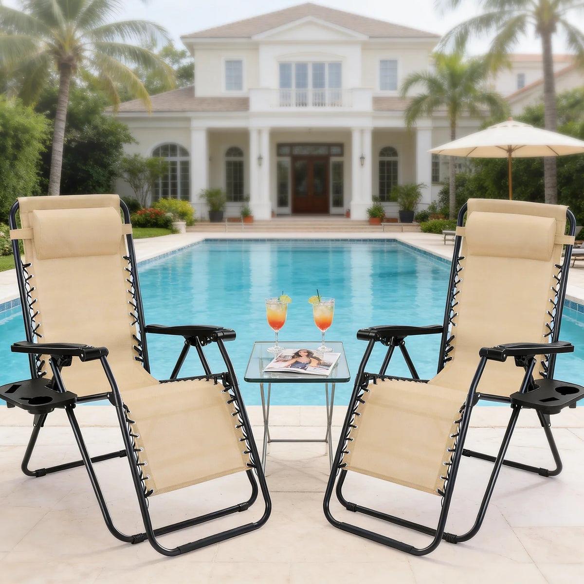 JHK Zero Gravity Folding Recliner Chairs With Cup Holder Trays