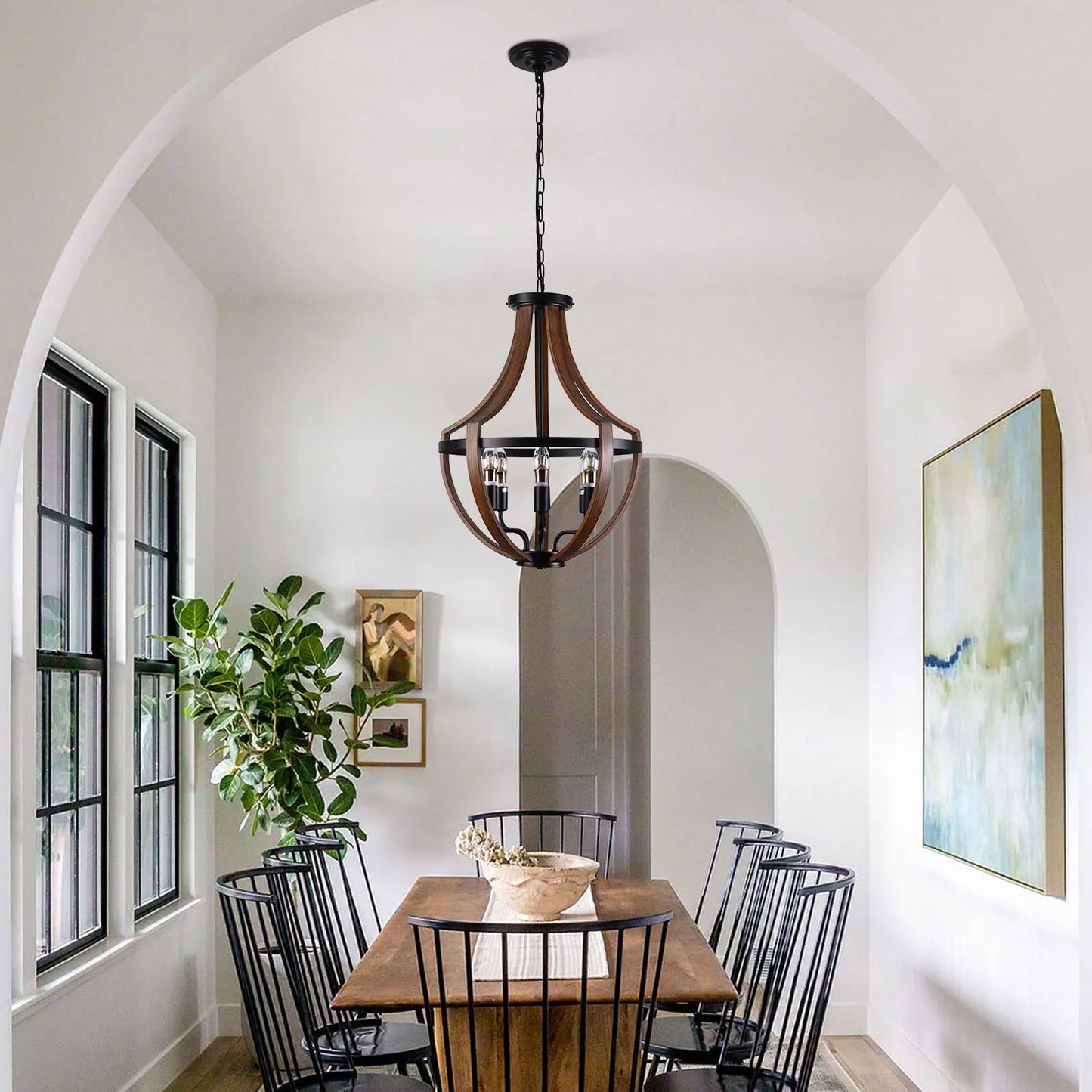 Natural Wood Modern Rustic Pendant Light Fixture