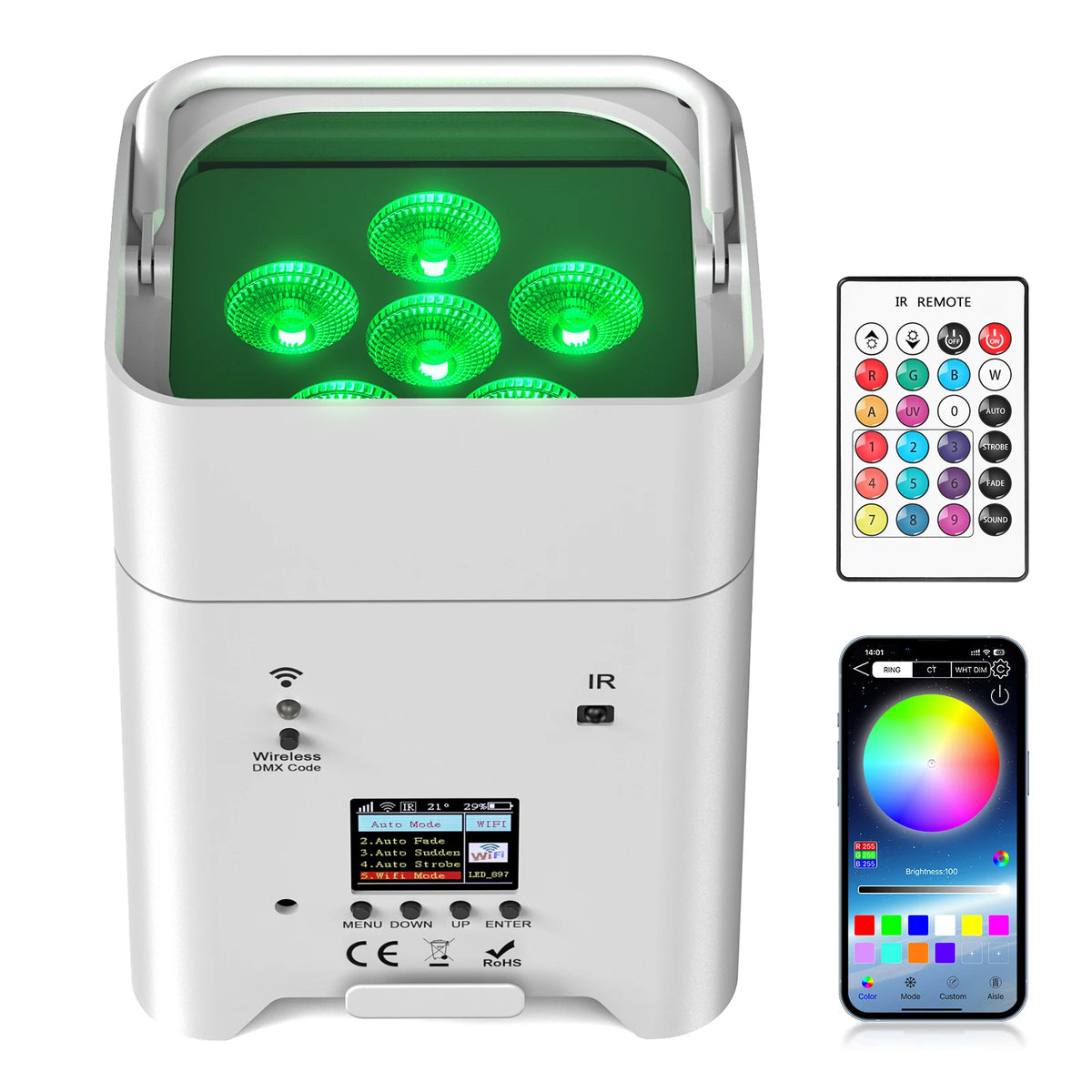 U'King Rechargeable RGBWA UV LED DMX Stage Par Light