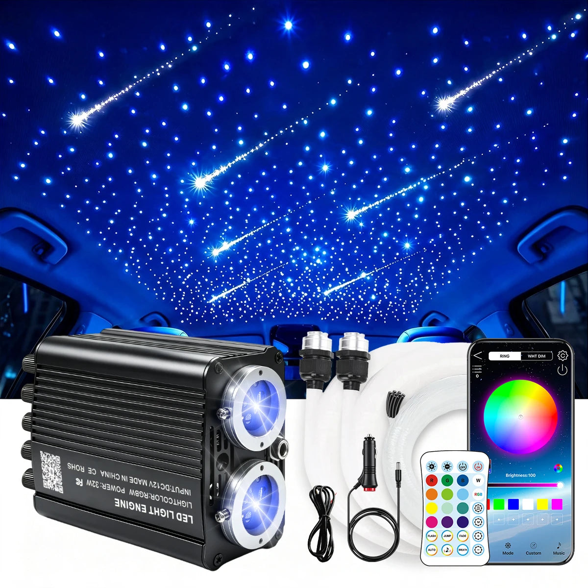 BRIVULGENT RGBW Fiber Optic Starlight Headliner Kit With Twinkle Effect