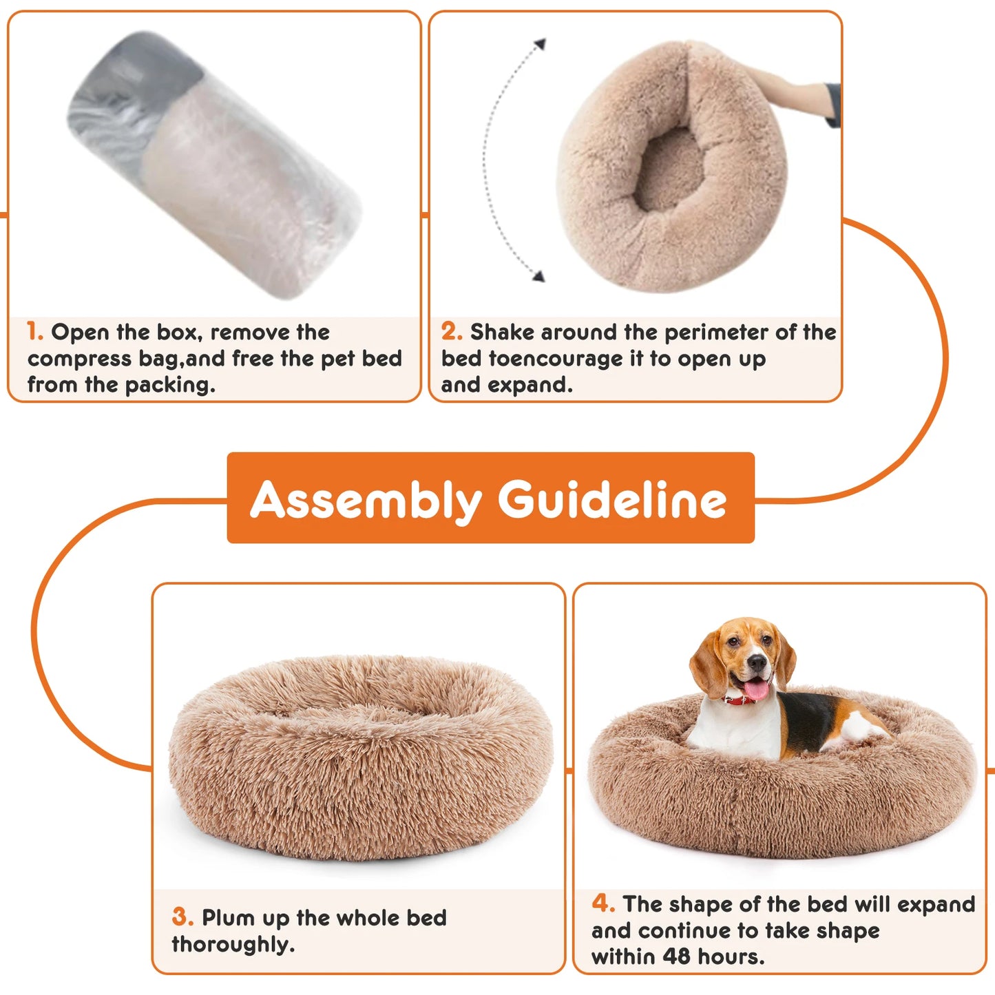JHK Calming Dog Bed Plush Faux Fur Anti Slip Washable