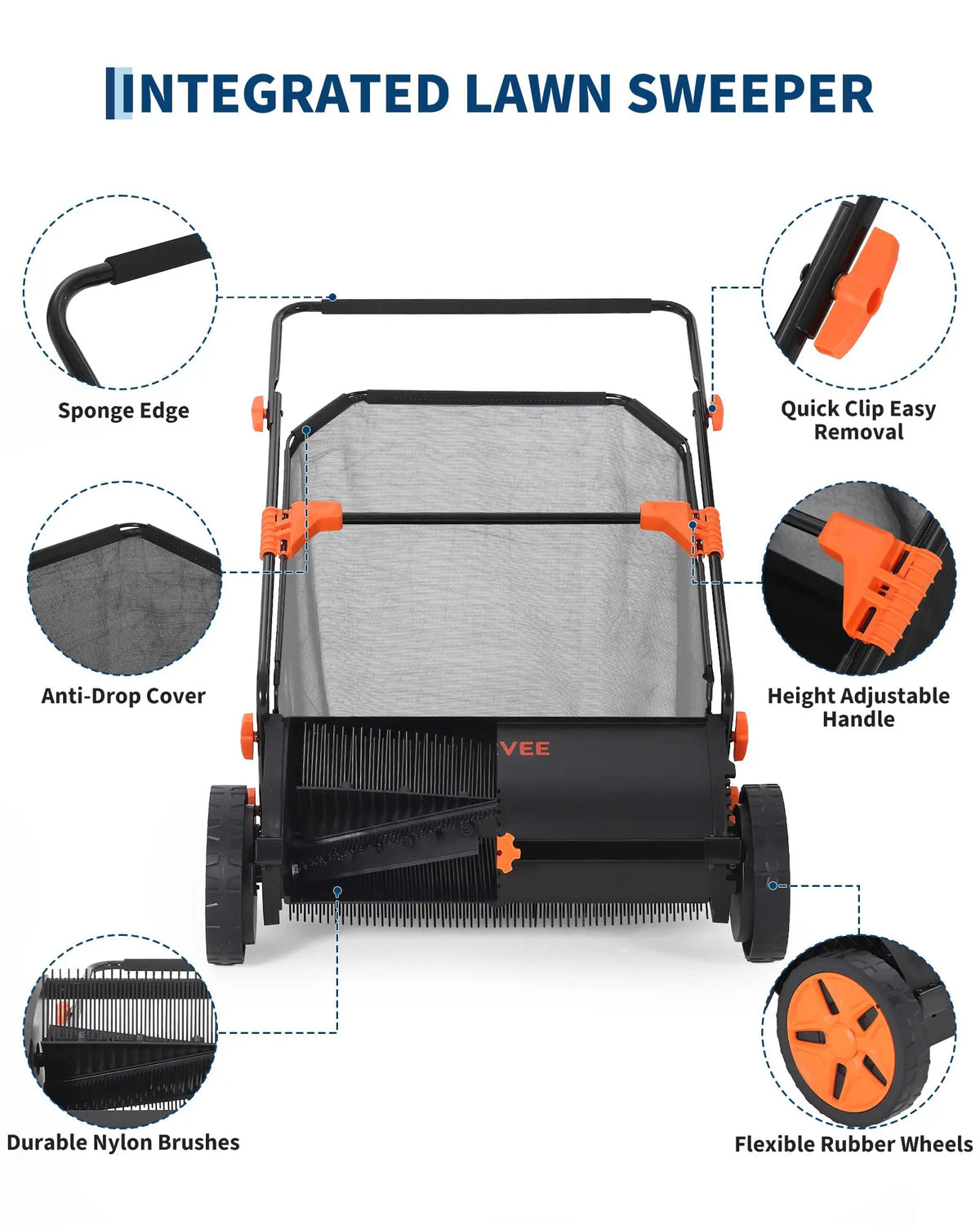 HiMISS Push Lawn Sweeper With Collection Bag And Four Brushes