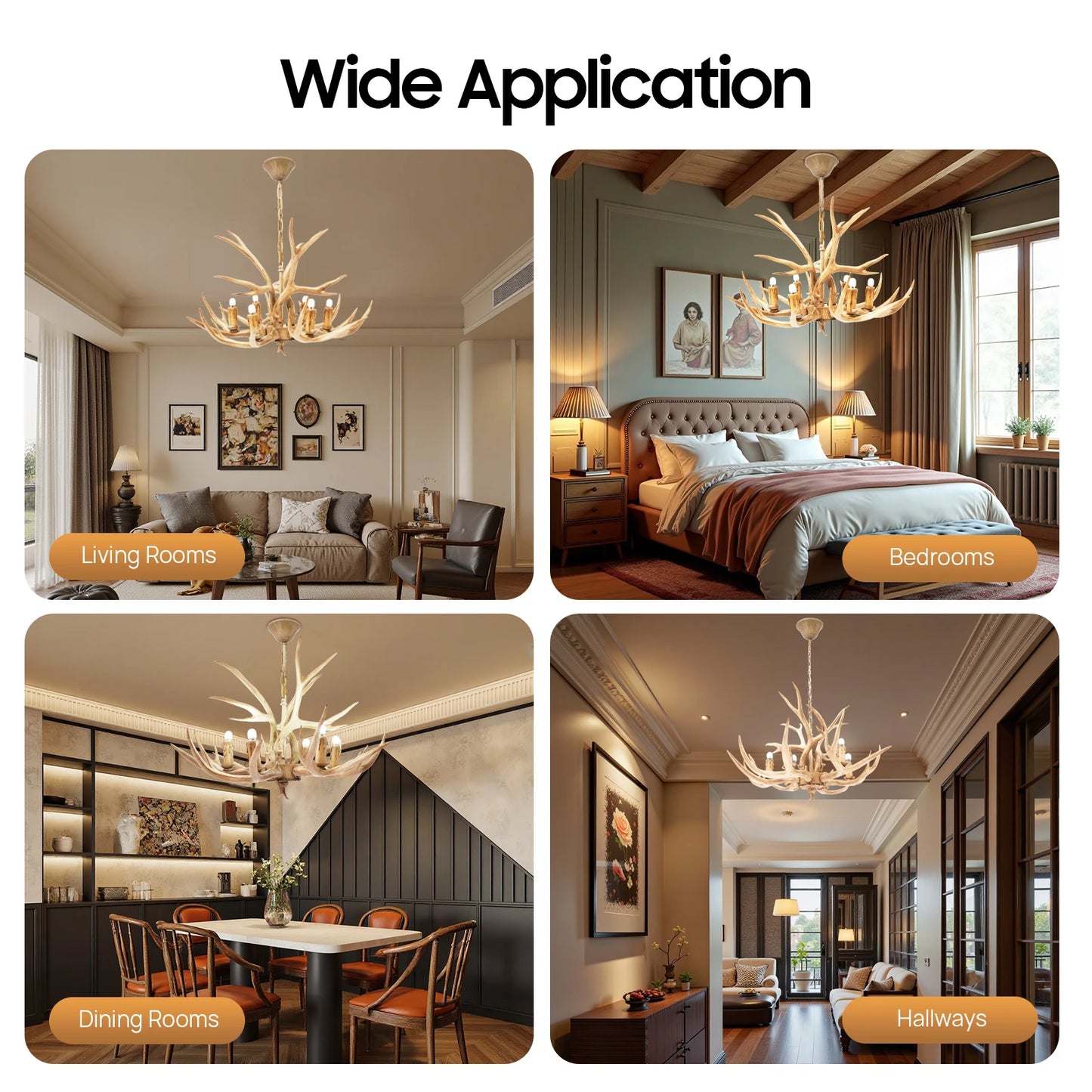 Retro Resin Deer Antler Six Light Pendant Ceiling Lamp