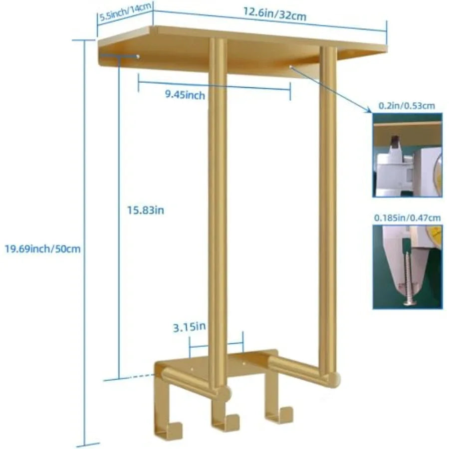 Wall Mounted Metal Towel Rack Shelf Hooks Bathroom Storage Holder