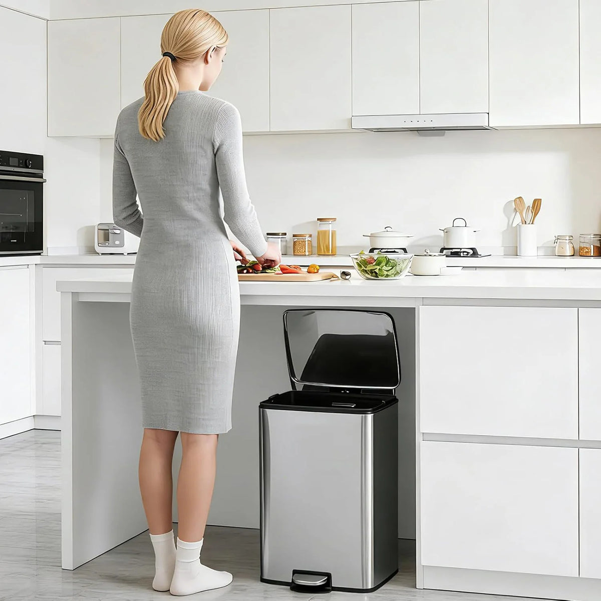 HiMISS Fingerprint Proof Pedal Trash Bin Stainless Steel