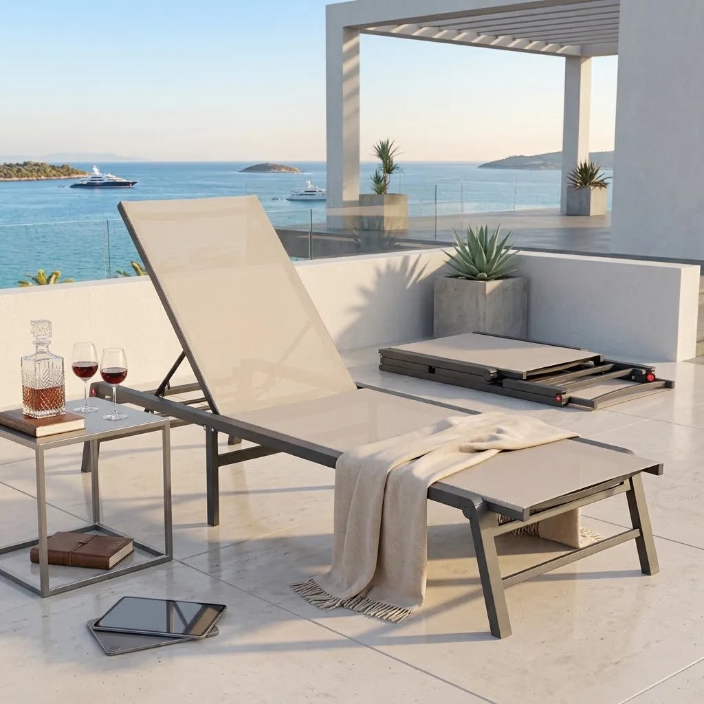 FHVIT Foldable Aluminum Sun Lounger with Adjustable Backrest