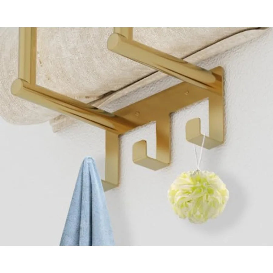 Wall Mounted Metal Towel Rack Shelf Hooks Bathroom Storage Holder