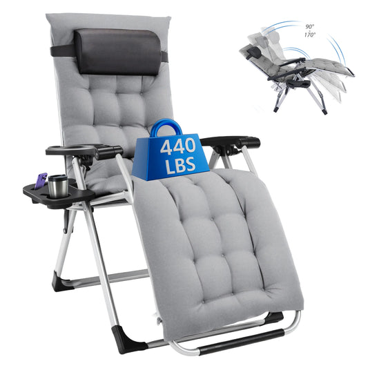 Zero Gravity Cushioned Lounge Chair Outdoor Folding Camping Cup Holder