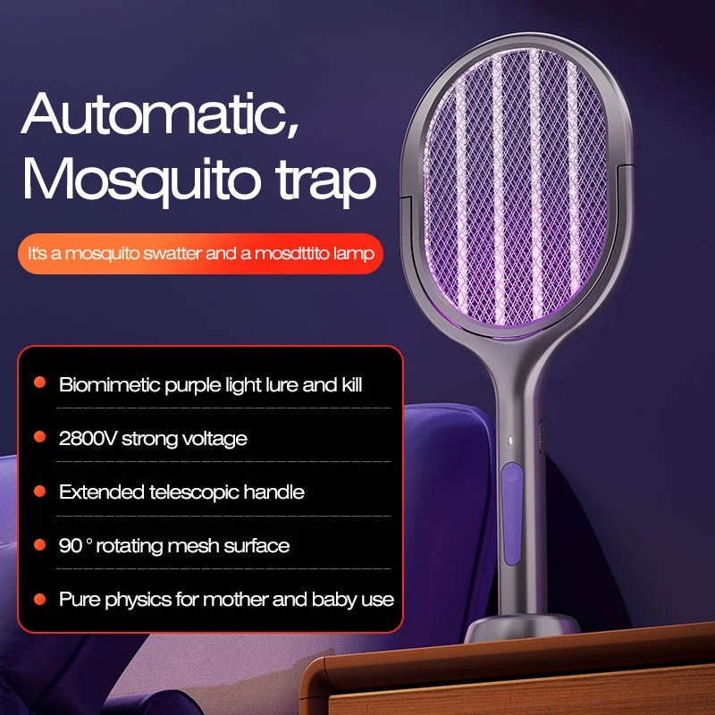 Portable Electric Mosquito Swatter With Integrated Lure Lamp