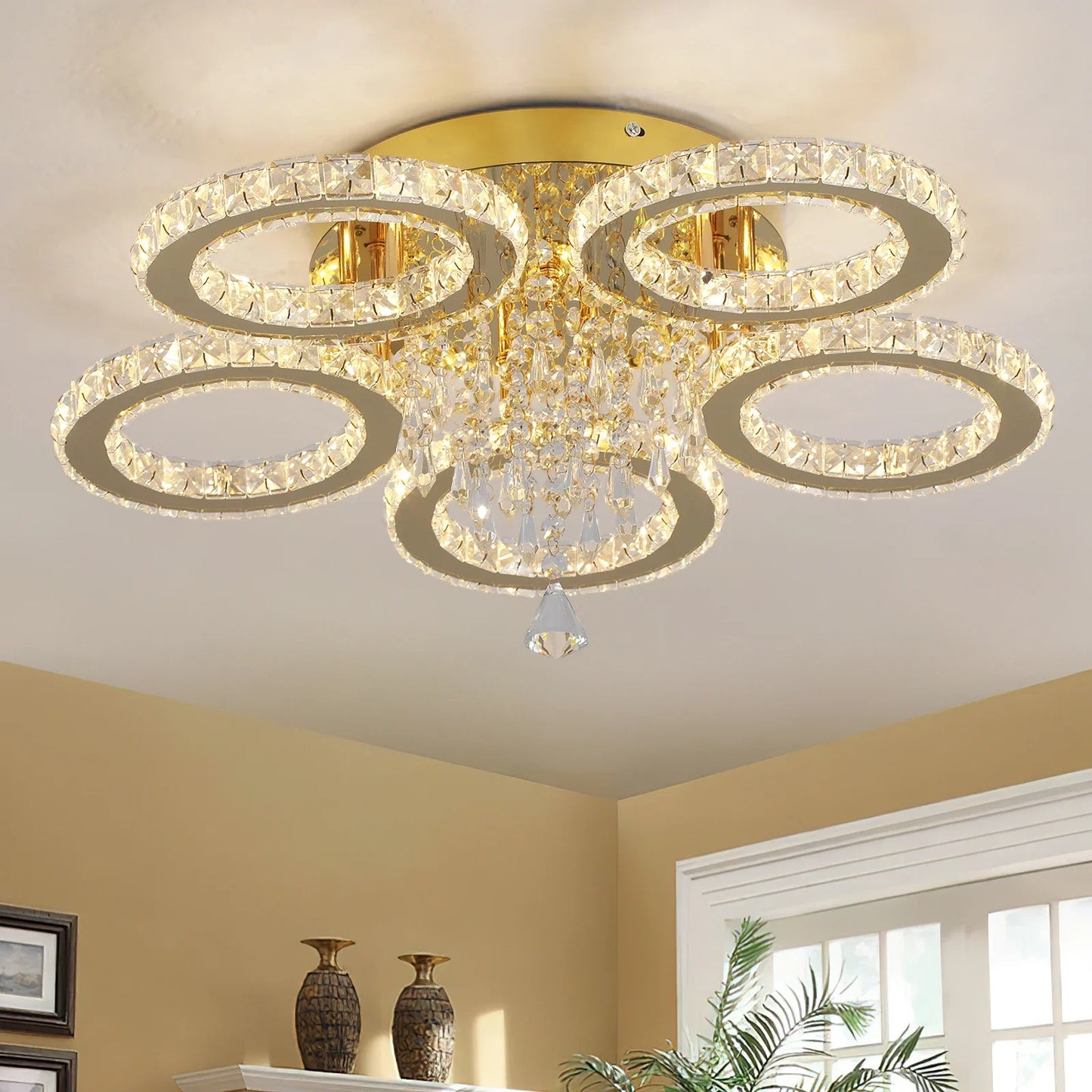 VETRULUS Crystal LED Ceiling Light Chandelier for Living Room Dining