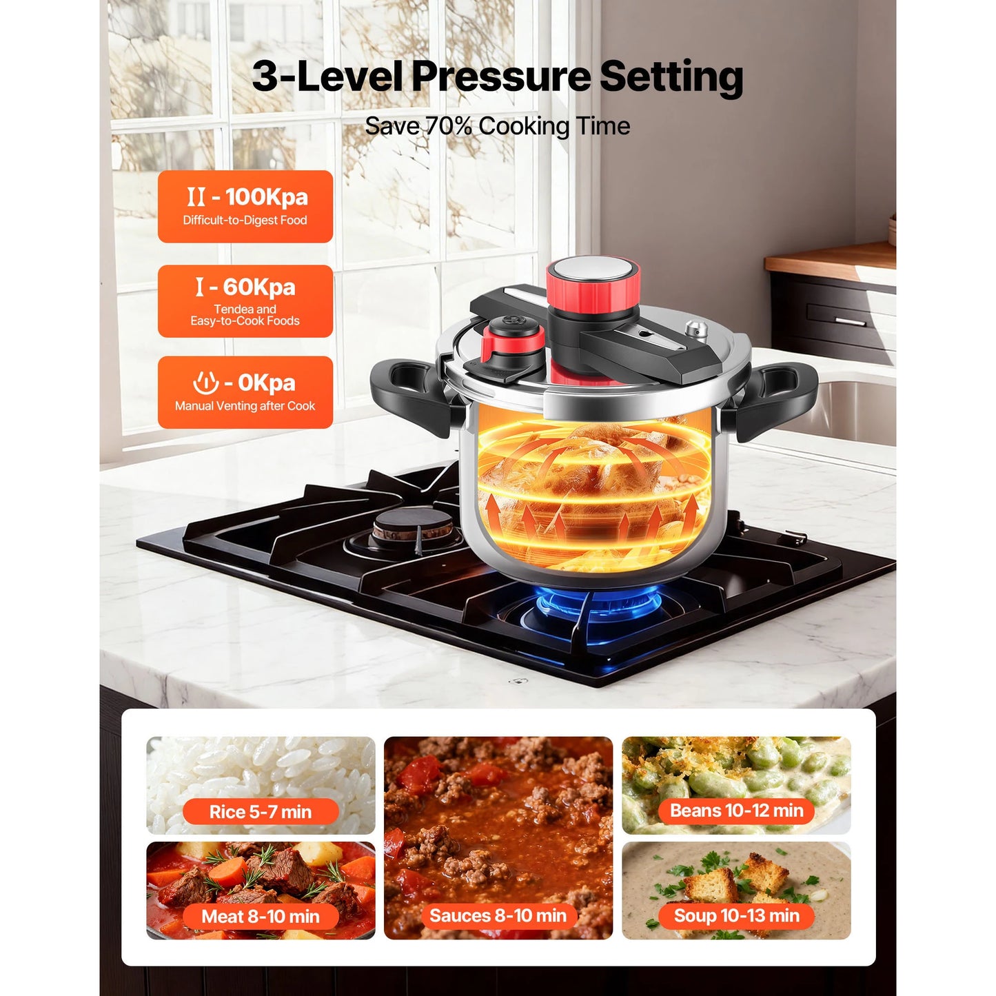 SucceBuy Stainless Steel Pressure Cooker With Steaming Rack Glass Lid