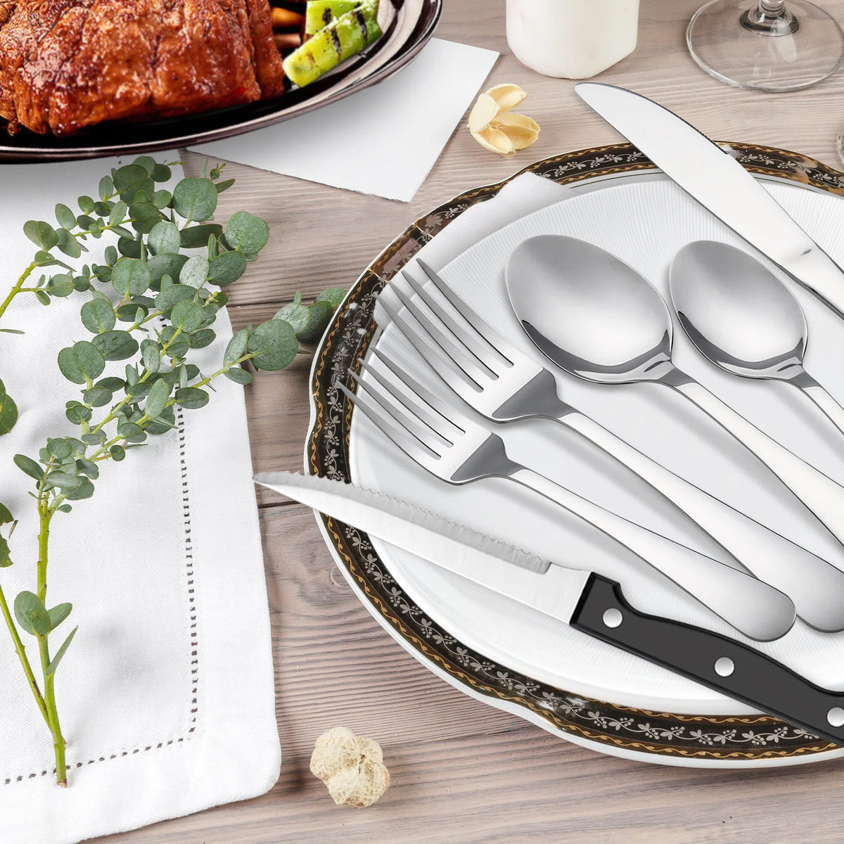 HanSmart Mirror Polished Stainless Steel Flatware Set Service For Four