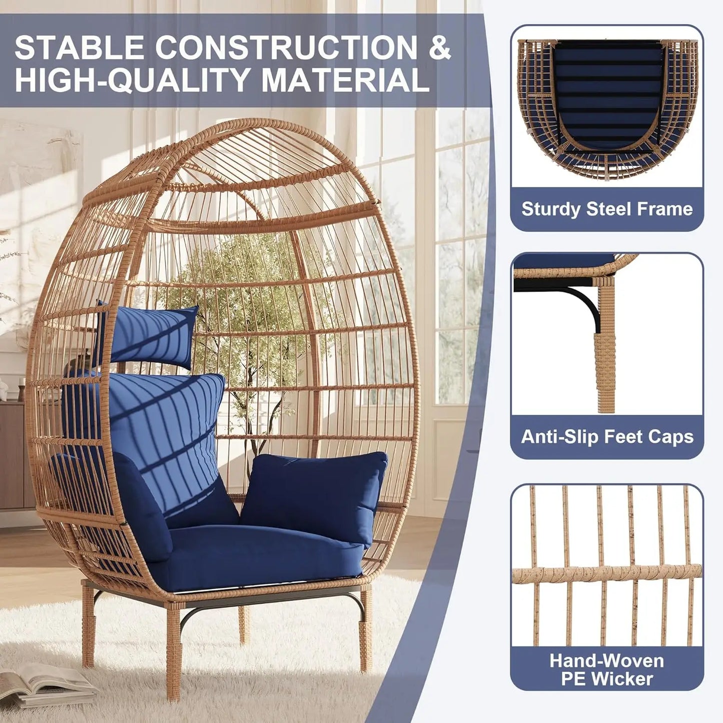 HiMISS Egg Chair Wicker Outdoor Lounger Patio Living Room