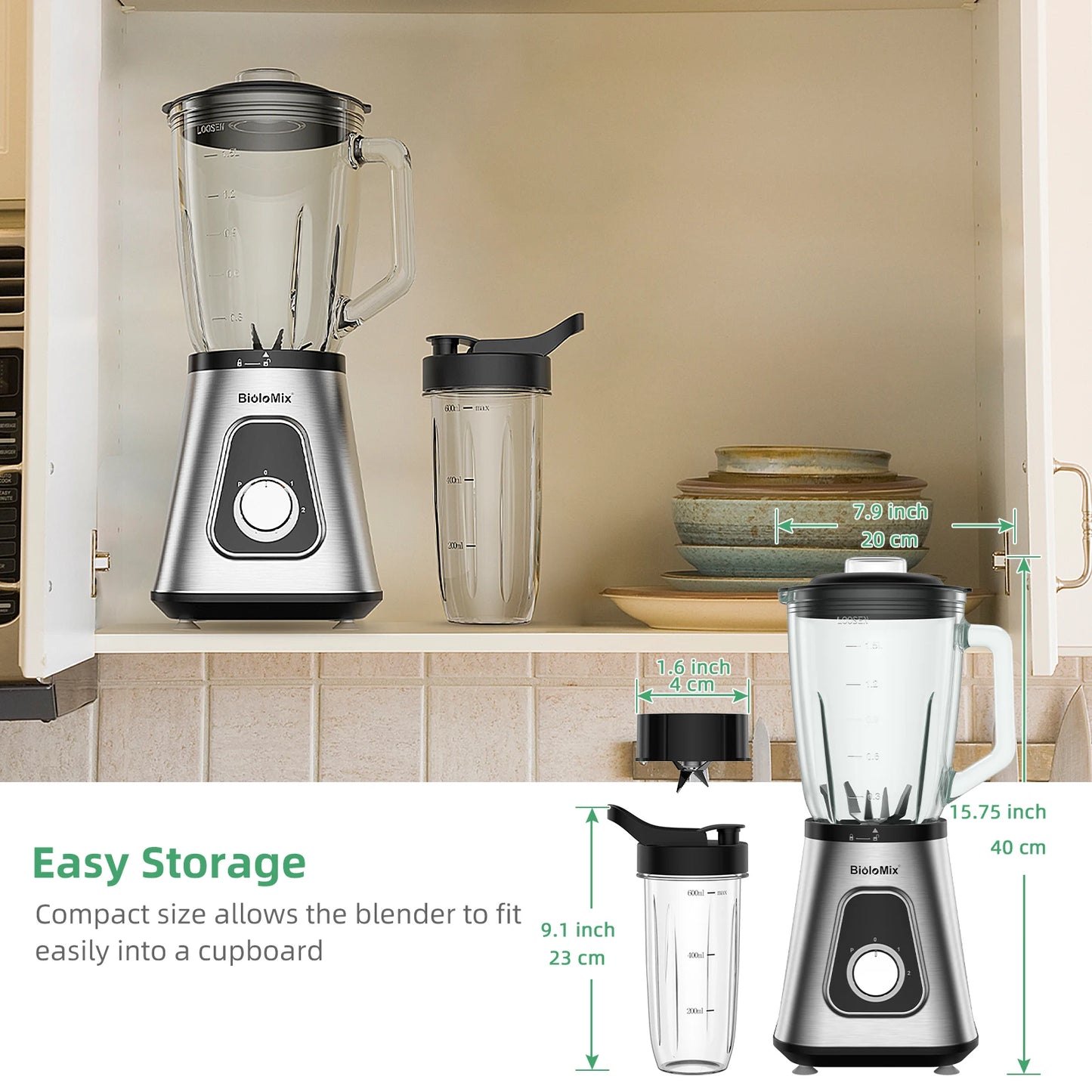 Biolomix 1300W Smoothie Maker With Glass Jar For Frozen Drinks
