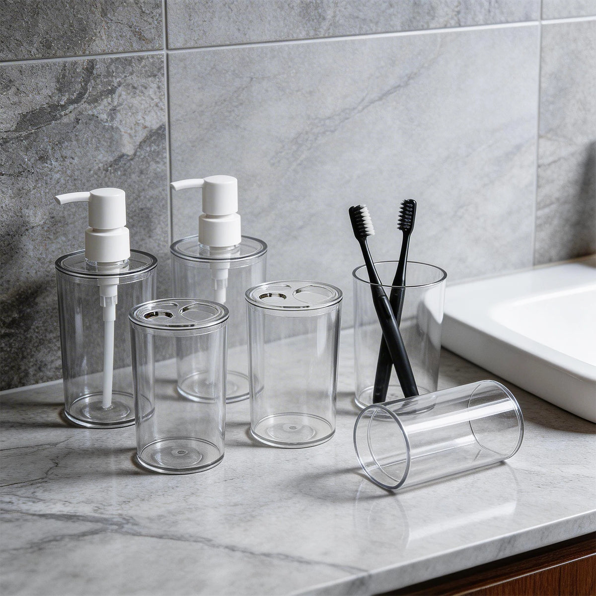 Hanmart Bathroom Accessory Set Soap Dispenser Toothbrush Holder